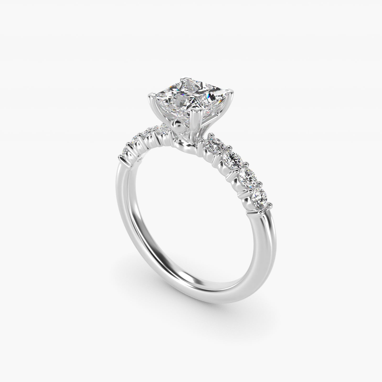 Prong Set Side Stone Diamond Engagement Ring In 18k White Gold By James Allen - Princess Center
