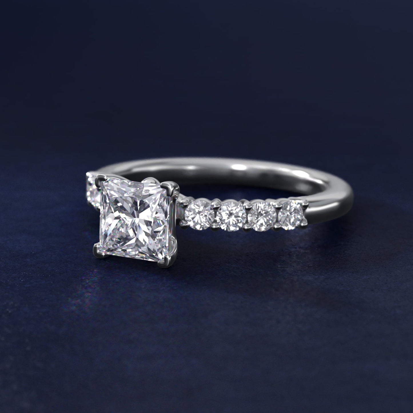 Prong Set Side Stone Diamond Engagement Ring In 14K White Gold By James Allen - Princess Center