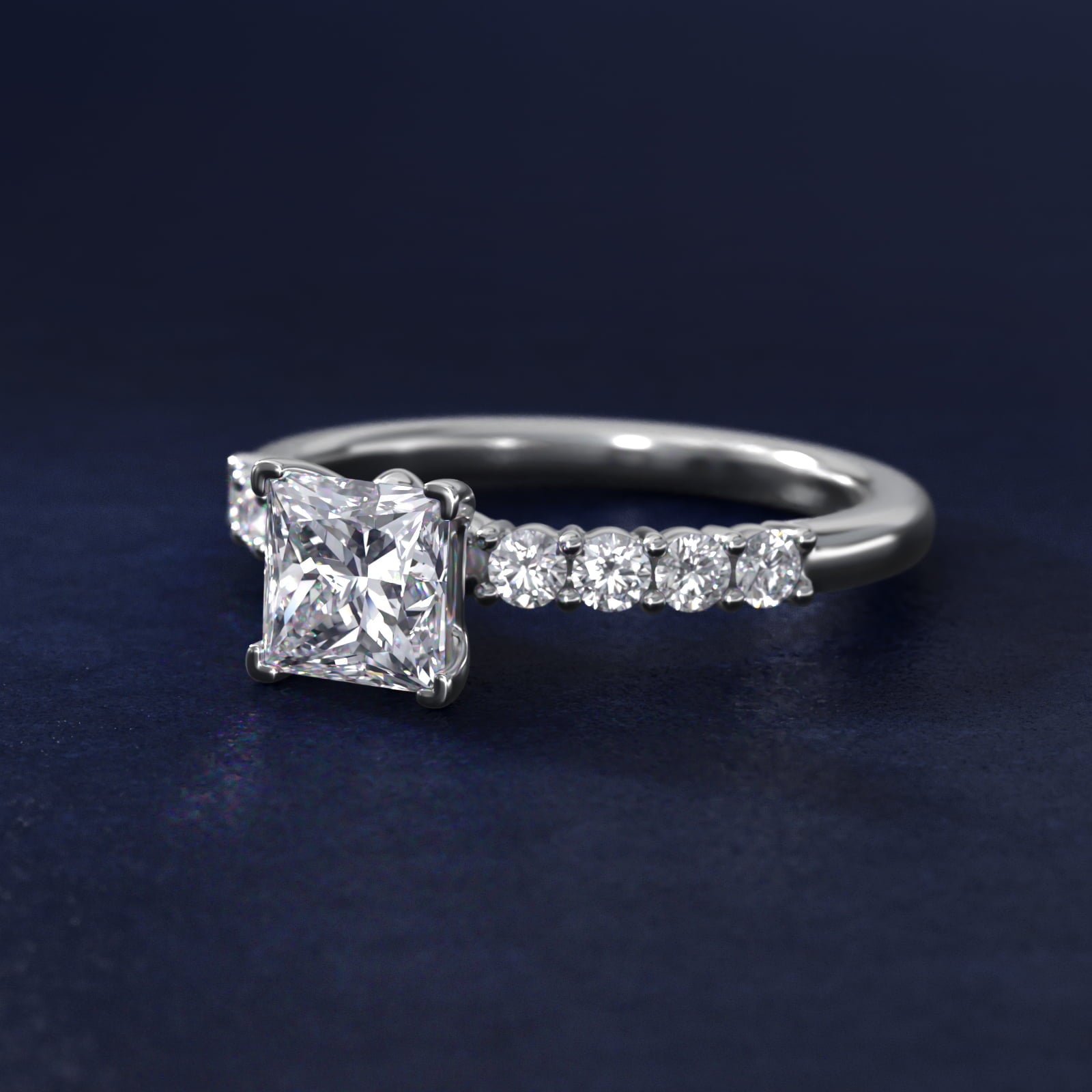 Prong Set Side Stone Diamond Engagement Ring In 18k White Gold By James Allen - Princess Center