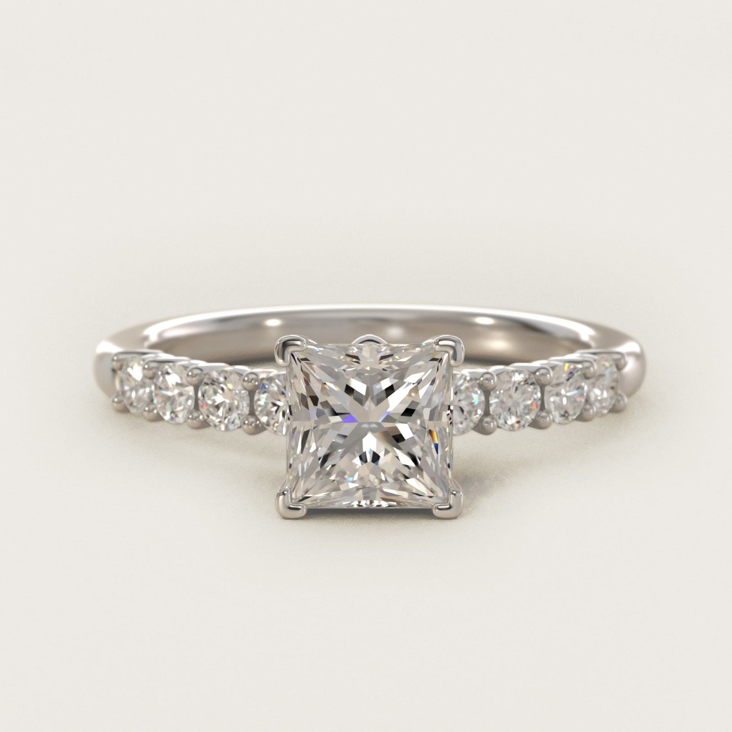 Prong Set Side Stone Diamond Engagement Ring In 14K White Gold By James Allen - Princess Center