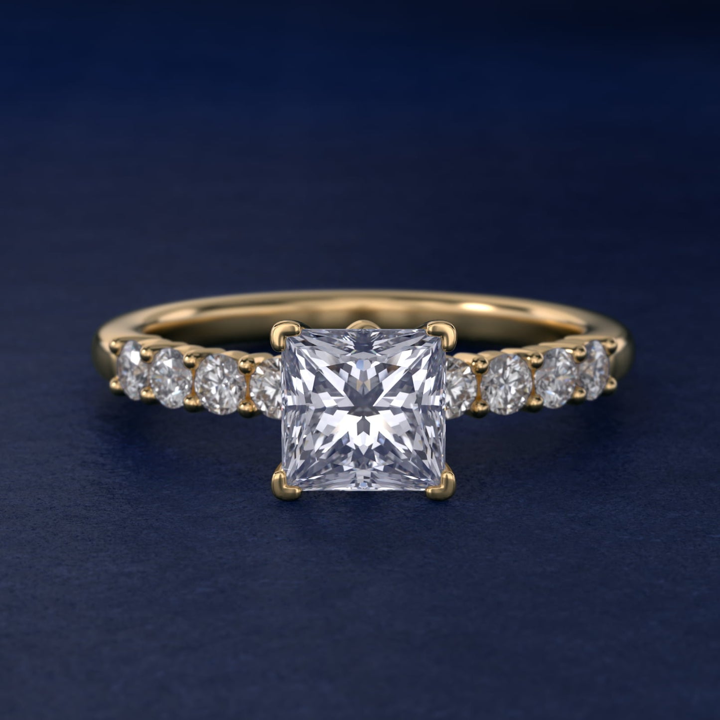 Prong Set Side Stone Diamond Engagement Ring In 18k Yellow Gold By James Allen - Princess Center