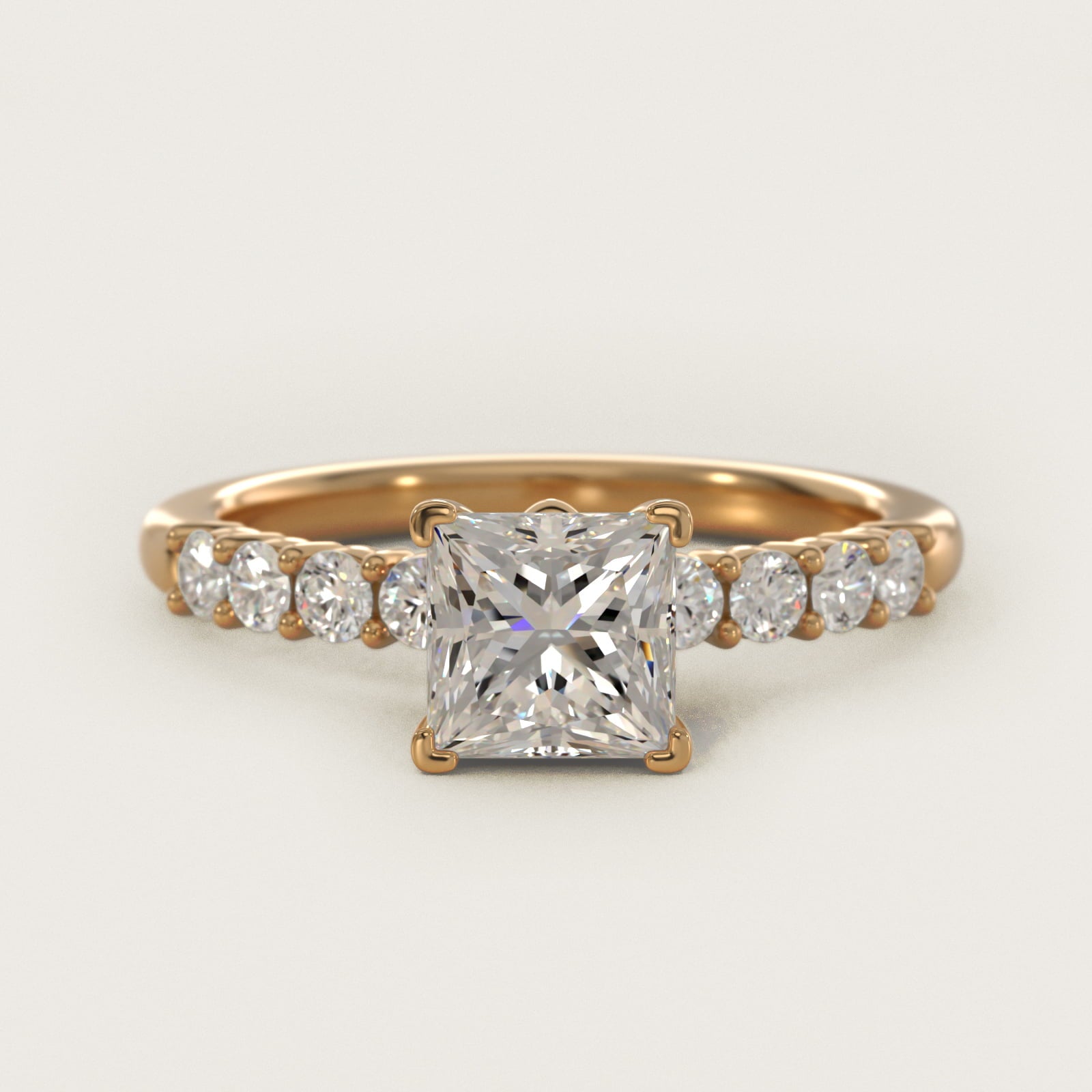 Prong Set Side Stone Diamond Engagement Ring In 18k Yellow Gold By James Allen - Princess Center