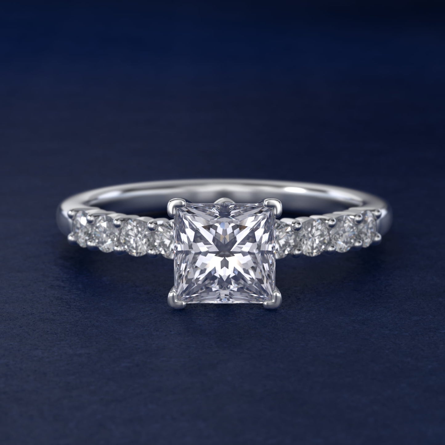 Prong Set Side Stone Diamond Engagement Ring In Platinum By James Allen - Princess Center