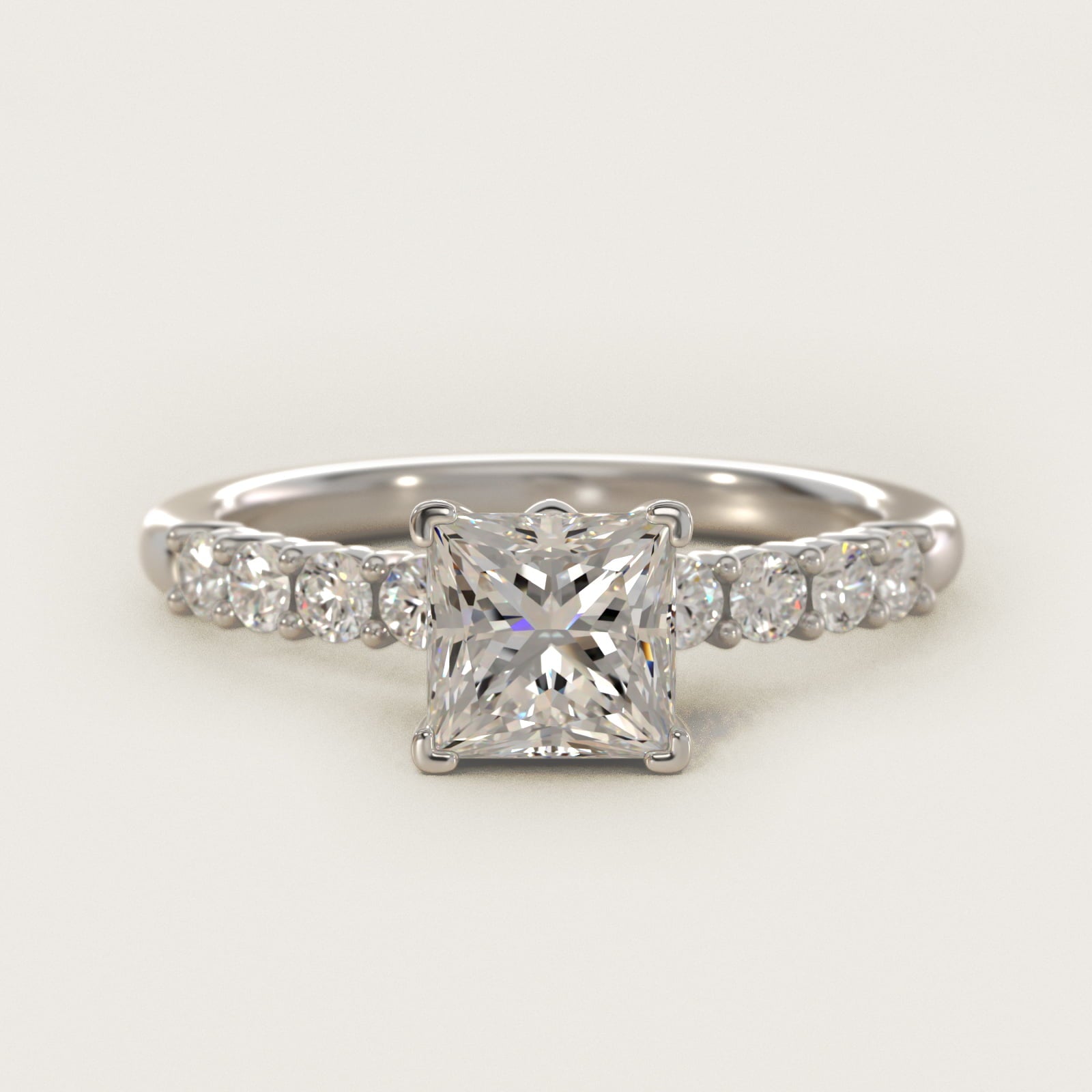 Prong Set Side Stone Diamond Engagement Ring In Platinum By James Allen - Princess Center