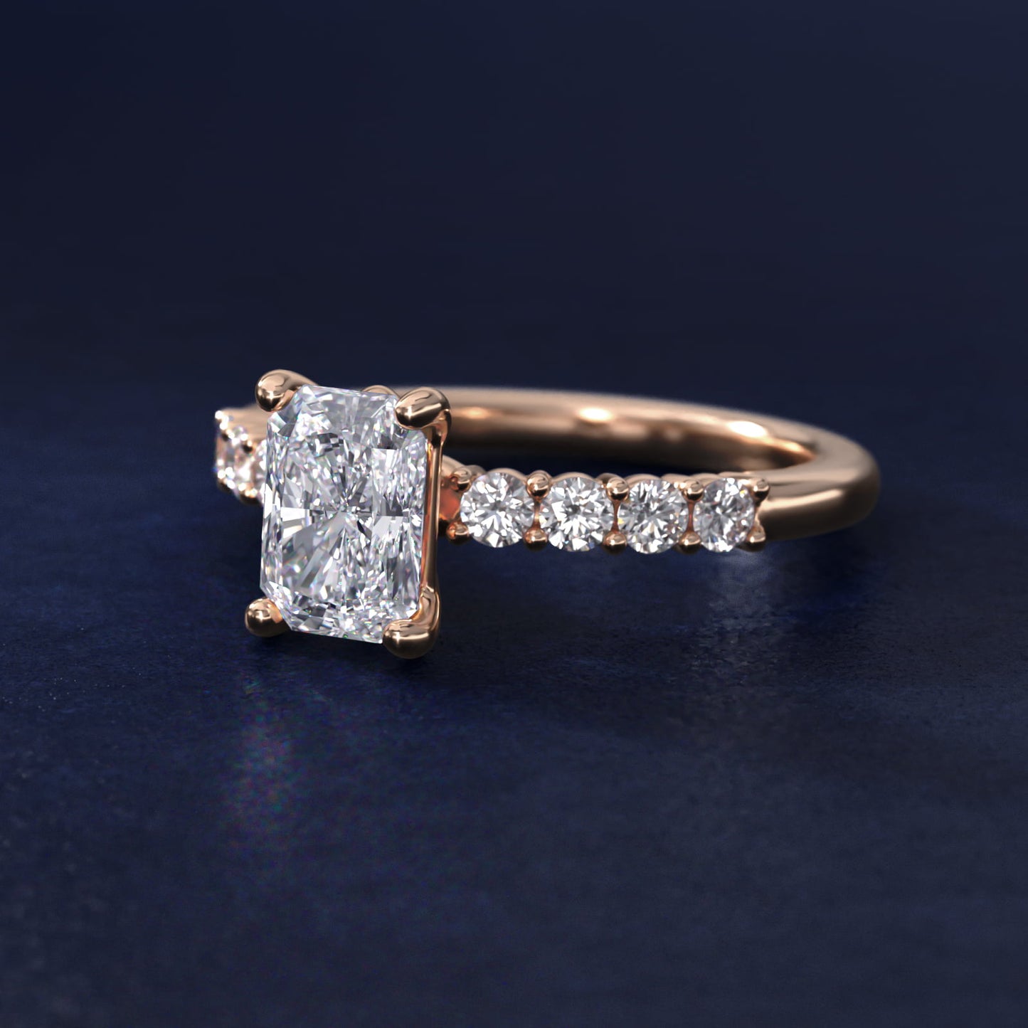 Prong Set Side Stone Diamond Engagement Ring In 18k Rose Gold By James Allen - Radiant Center