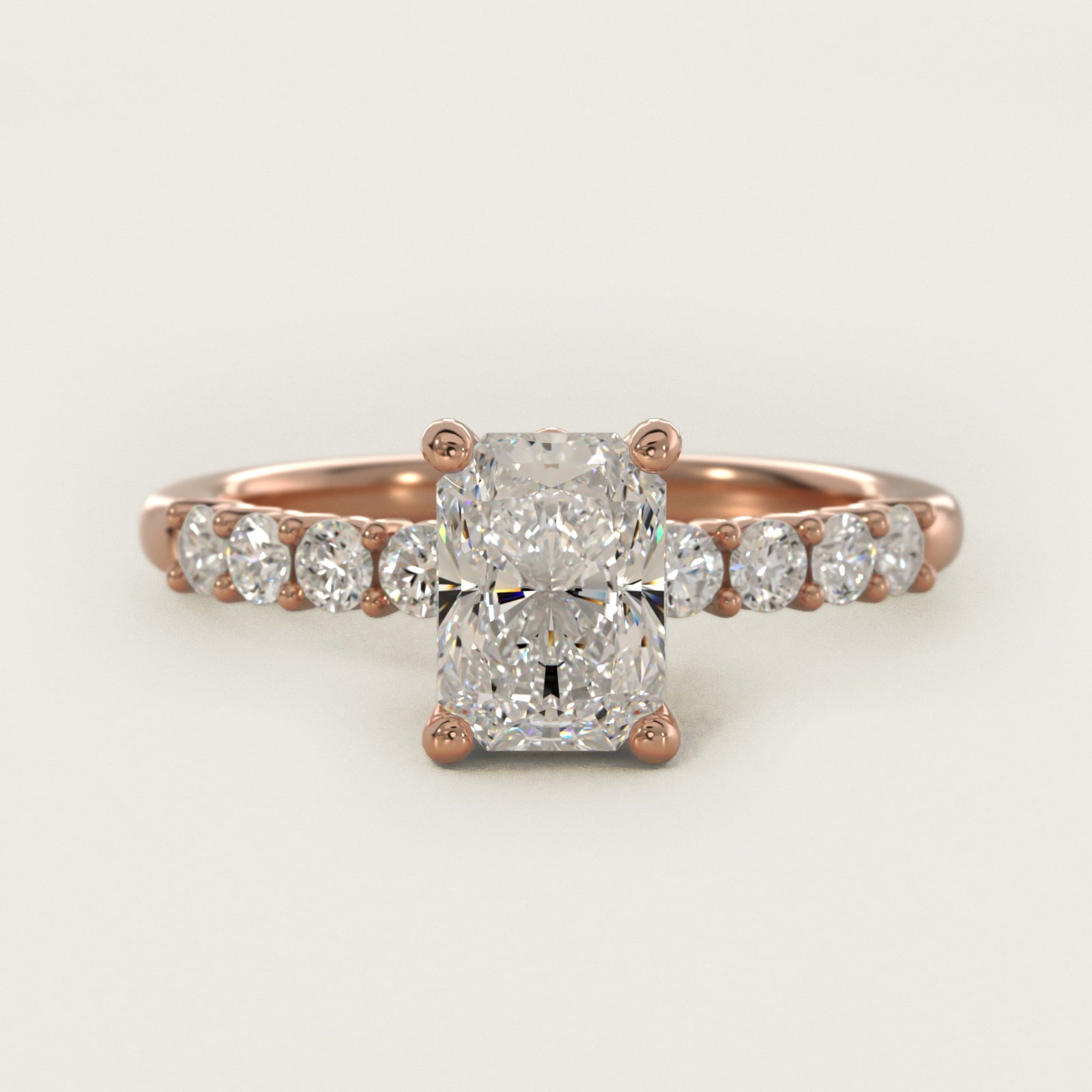 Prong Set Side Stone Diamond Engagement Ring In 18k Rose Gold By James Allen - Radiant Center