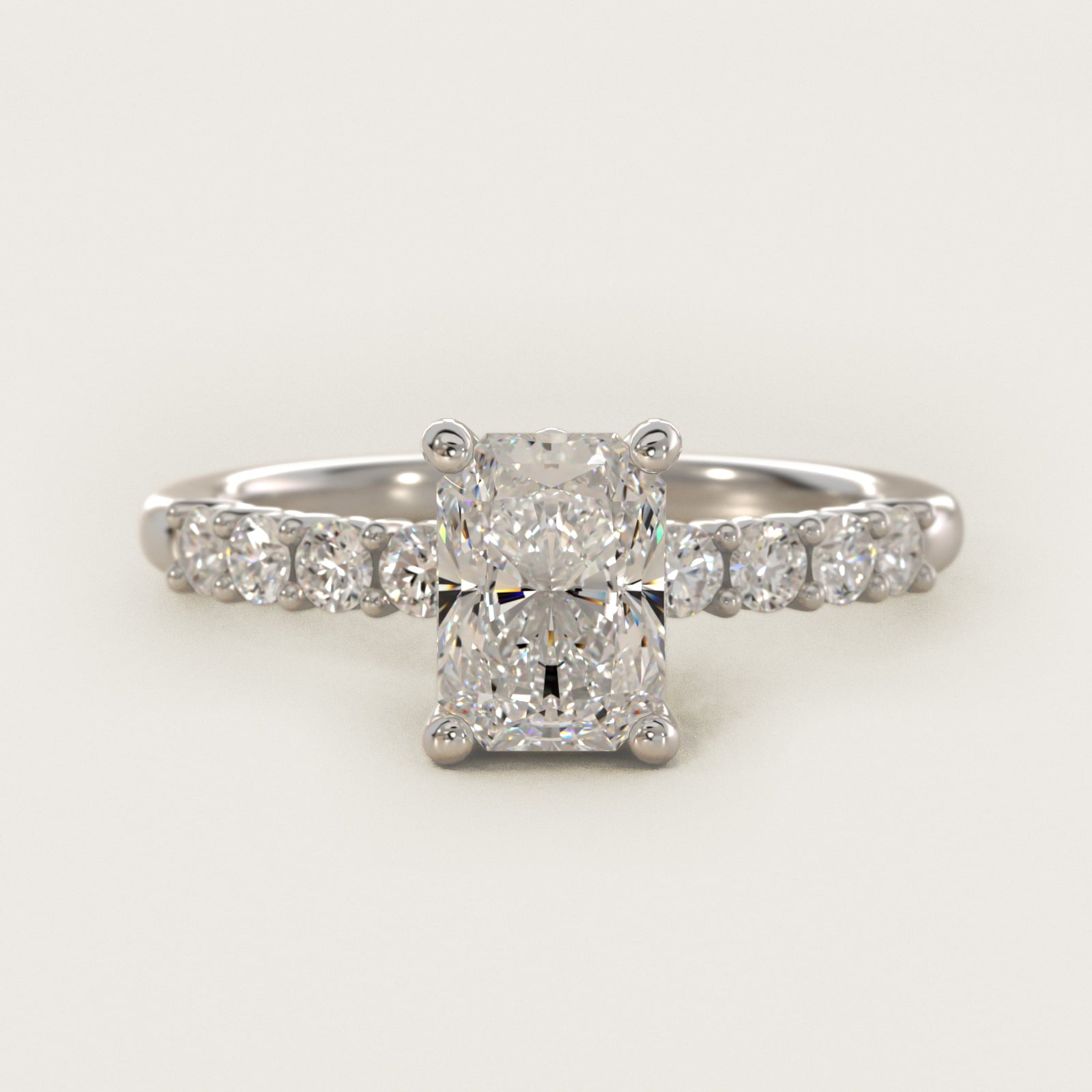 Prong Set Side Stone Diamond Engagement Ring In 18k White Gold By James Allen - Radiant Center