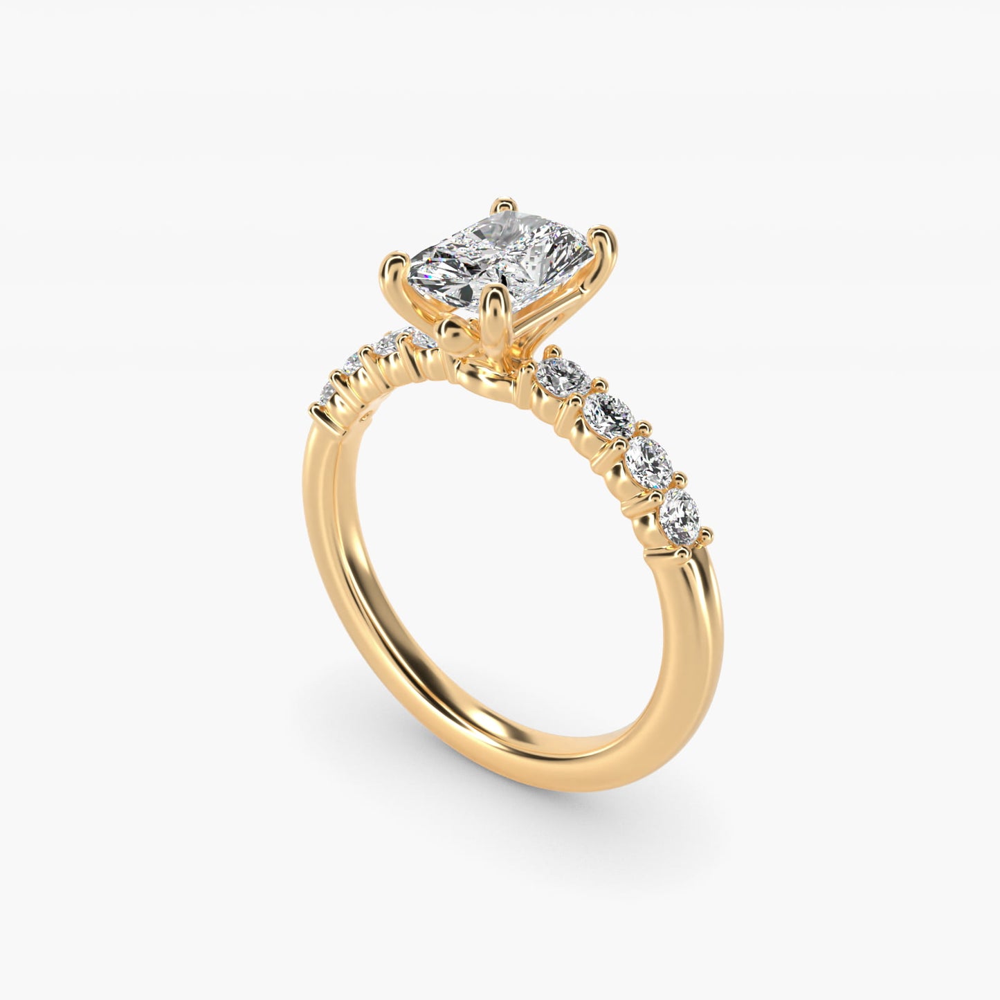Prong Set Side Stone Diamond Engagement Ring In 14K Yellow Gold By James Allen - Radiant Center