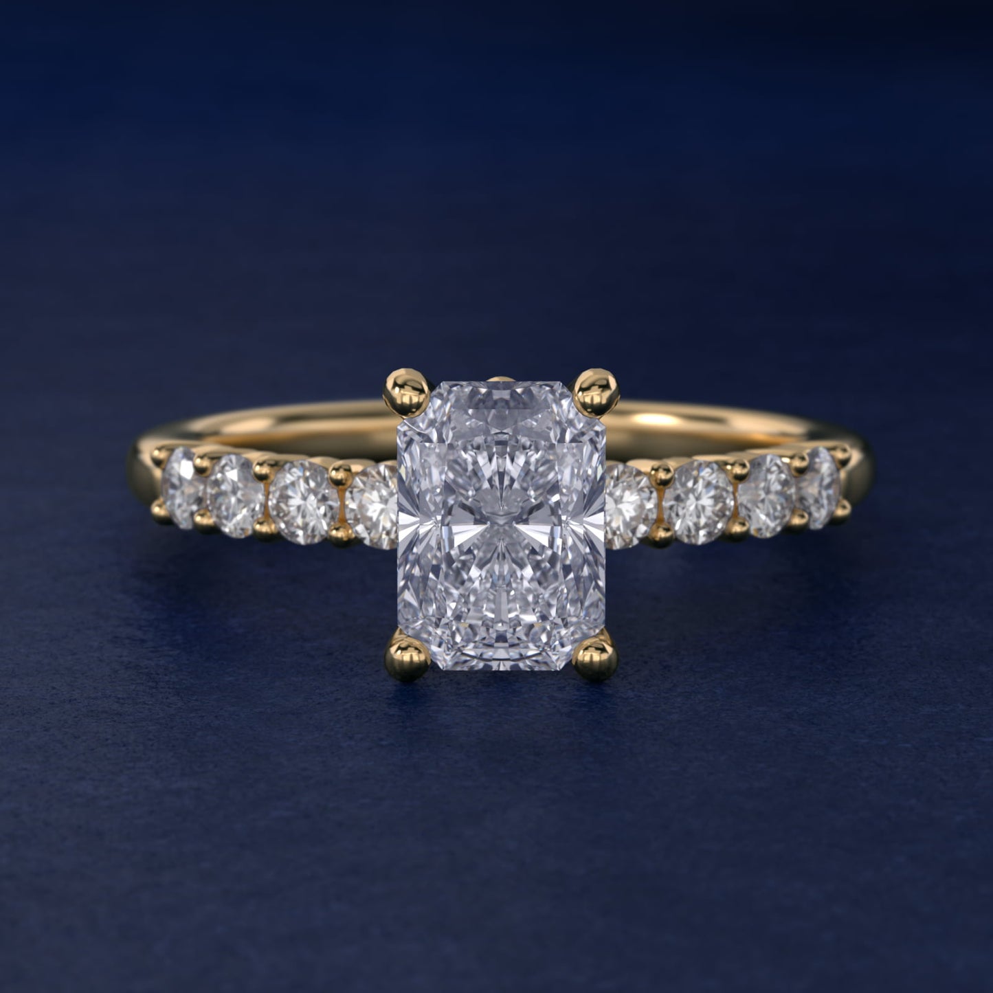 Prong Set Side Stone Diamond Engagement Ring In 14K Yellow Gold By James Allen - Radiant Center