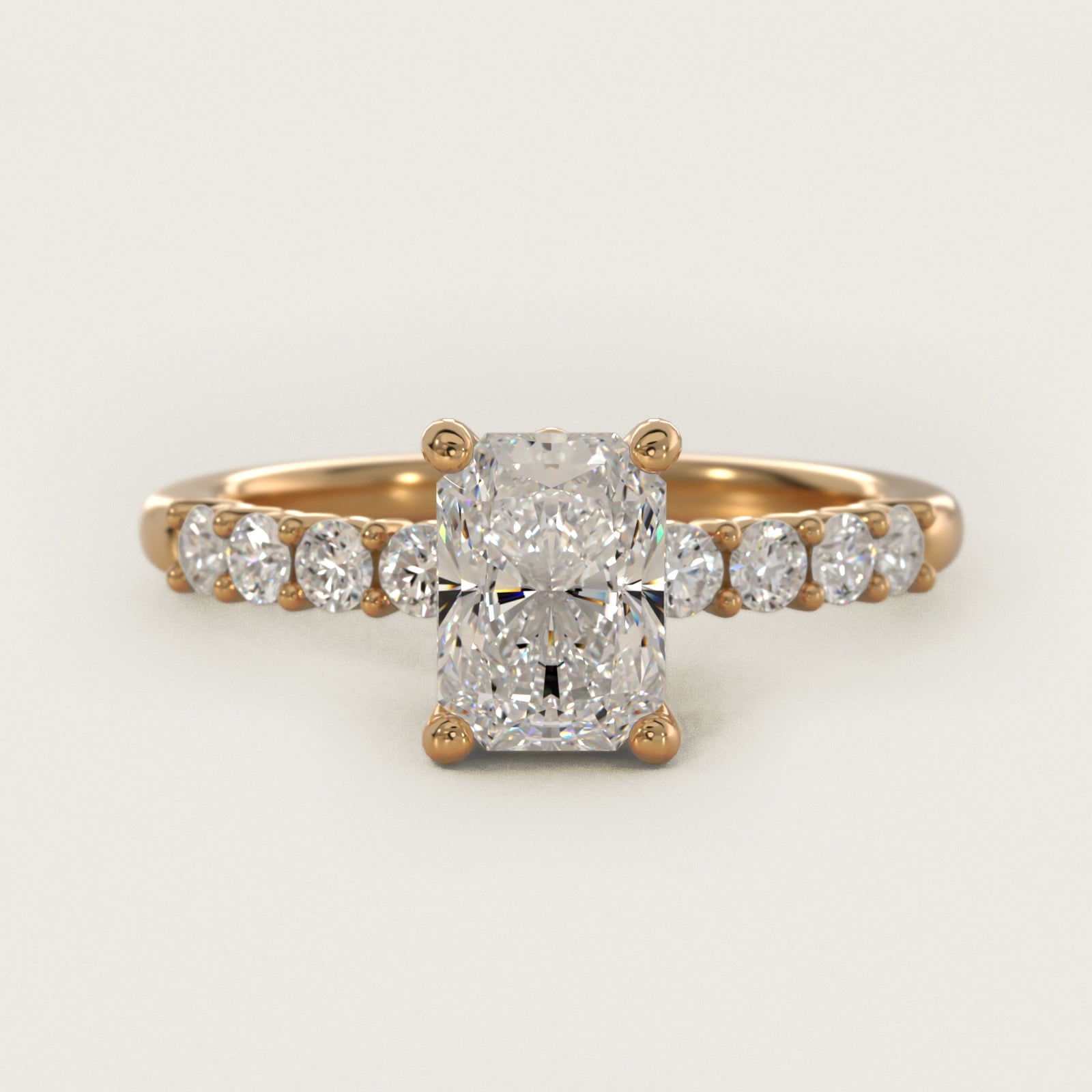 Prong Set Side Stone Diamond Engagement Ring In 14K Yellow Gold By James Allen - Radiant Center