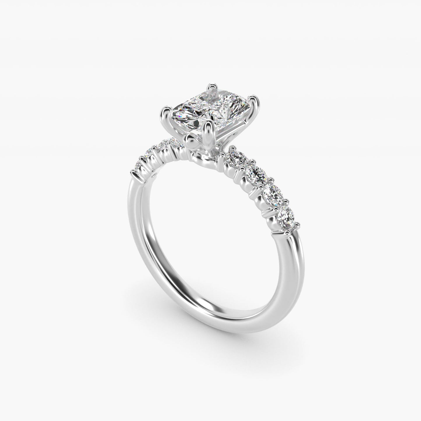 Prong Set Side Stone Diamond Engagement Ring In Platinum By James Allen - Radiant Center