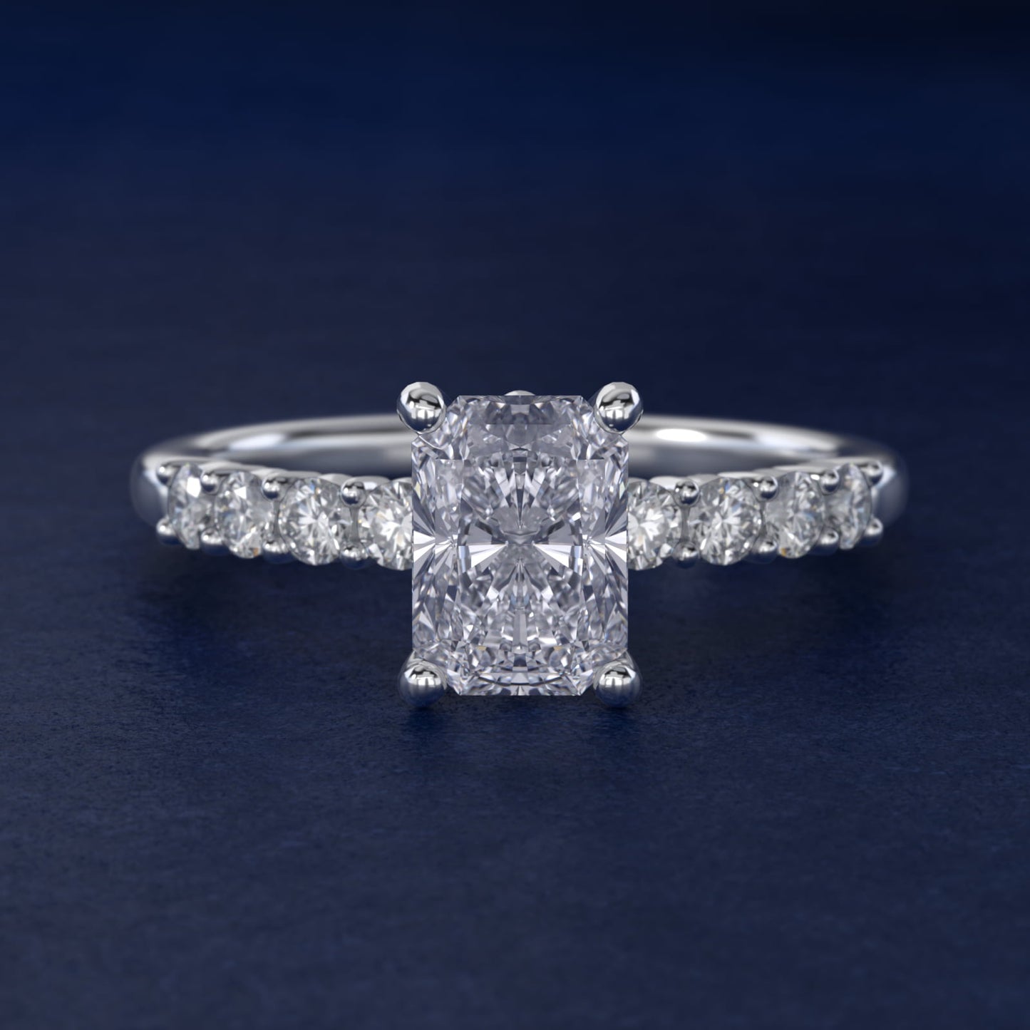 Prong Set Side Stone Diamond Engagement Ring In Platinum By James Allen - Radiant Center