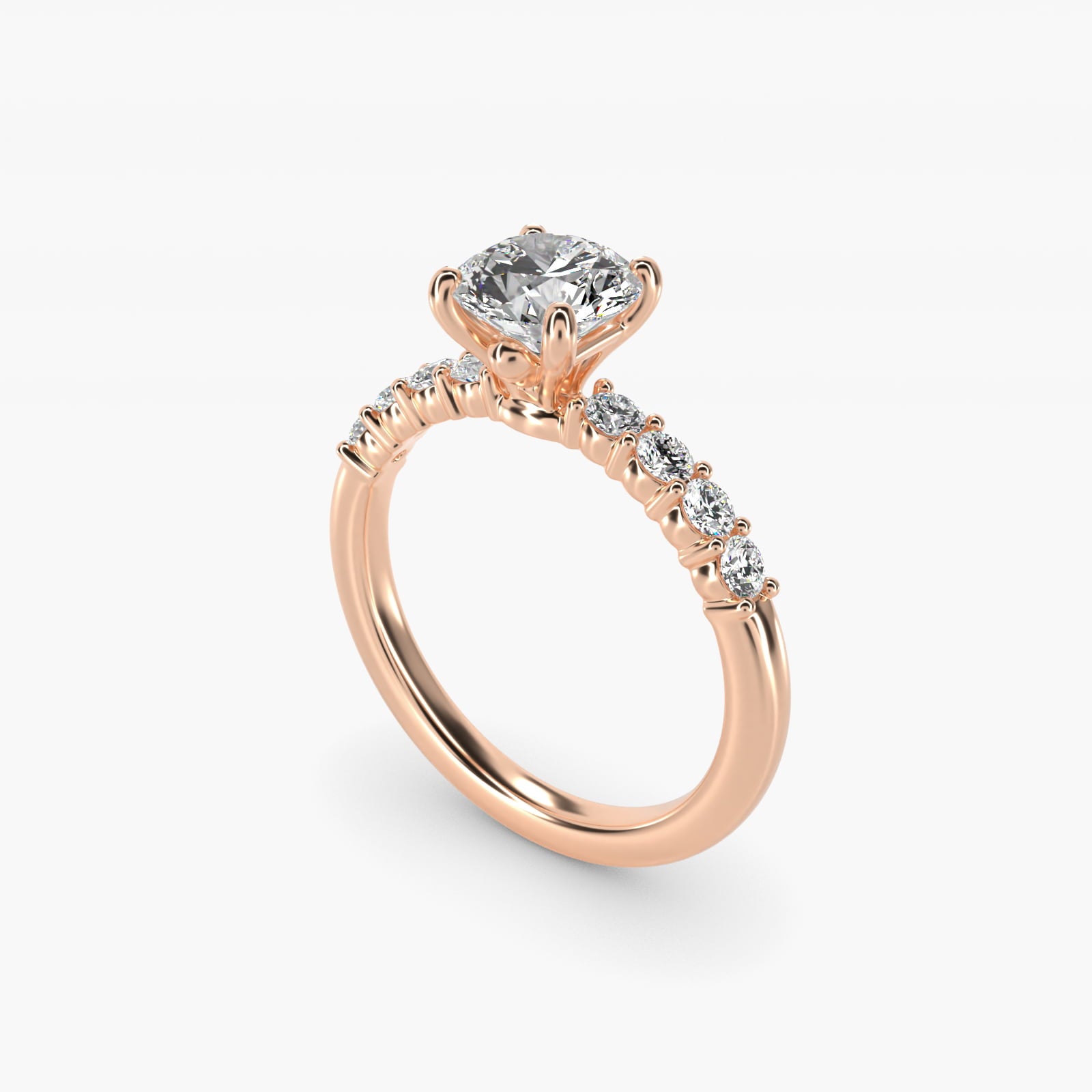 Prong Set Side Stone Diamond Engagement Ring In 18k Rose Gold By James Allen - Round Center