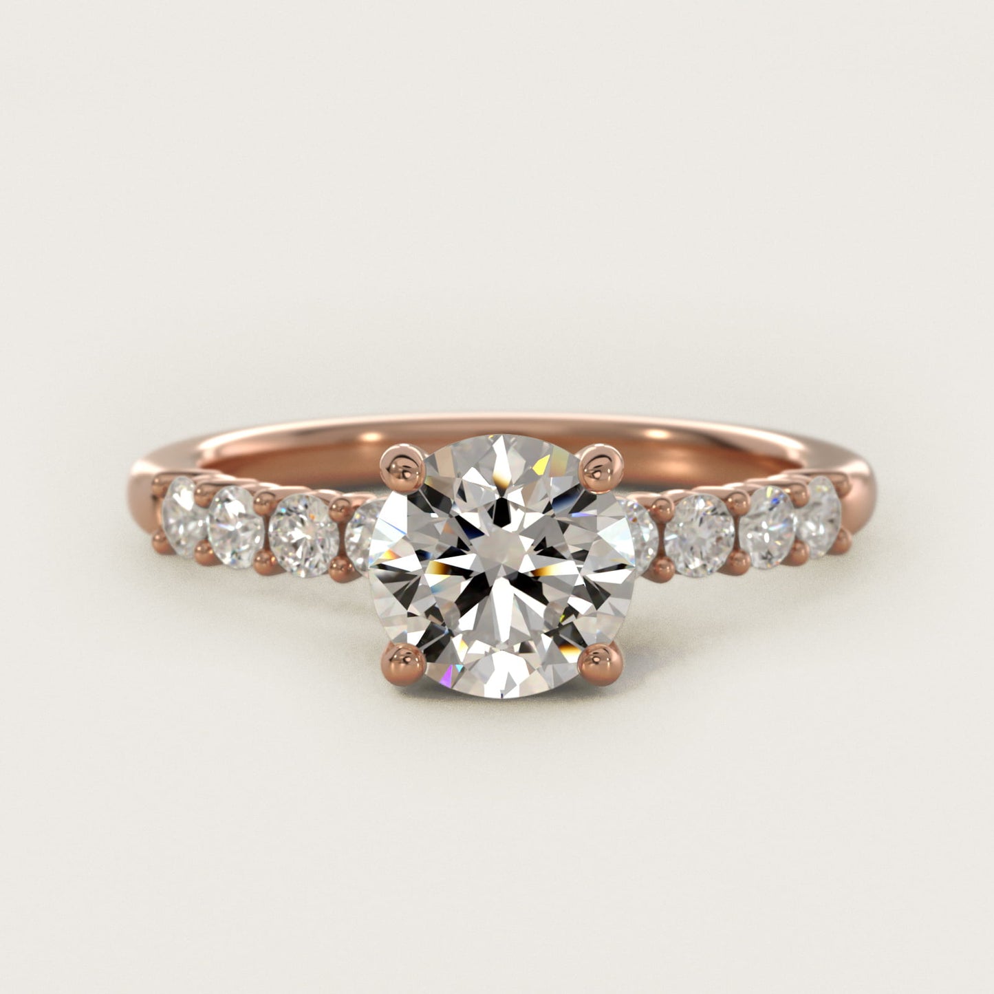 Prong Set Side Stone Diamond Engagement Ring In 14K Rose Gold By James Allen - Round Center