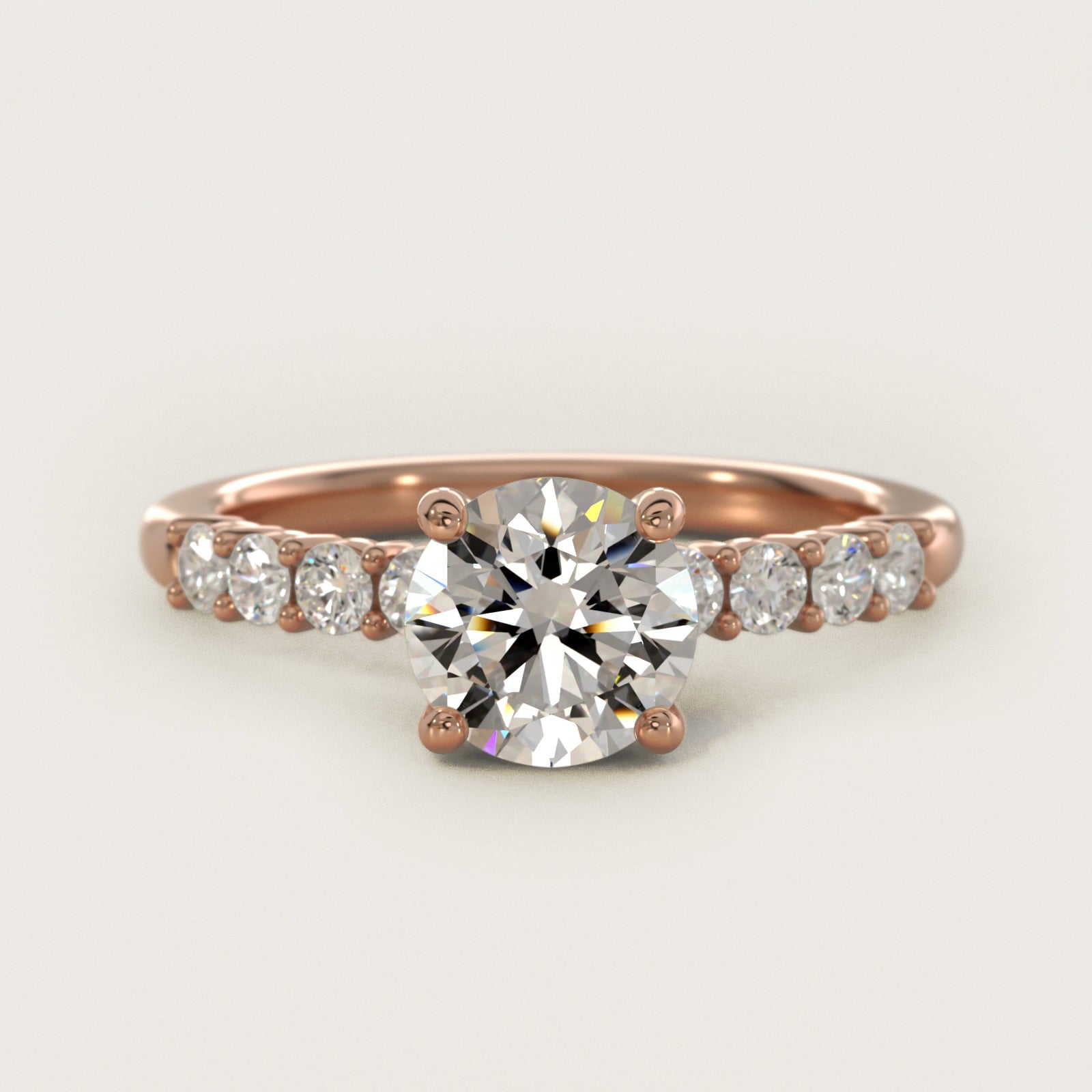 Prong Set Side Stone Diamond Engagement Ring In 18k Rose Gold By James Allen - Round Center