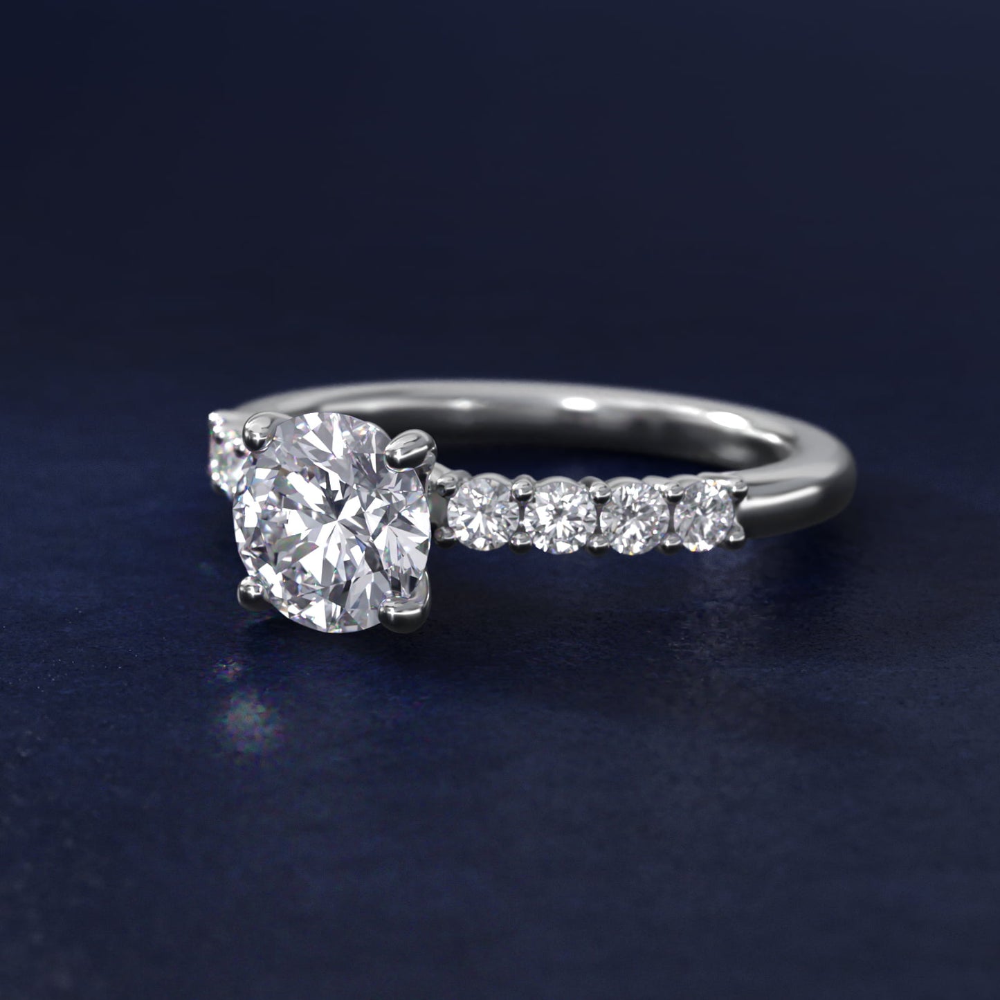 Prong Set Side Stone Diamond Engagement Ring In 14K White Gold By James Allen - Round Center