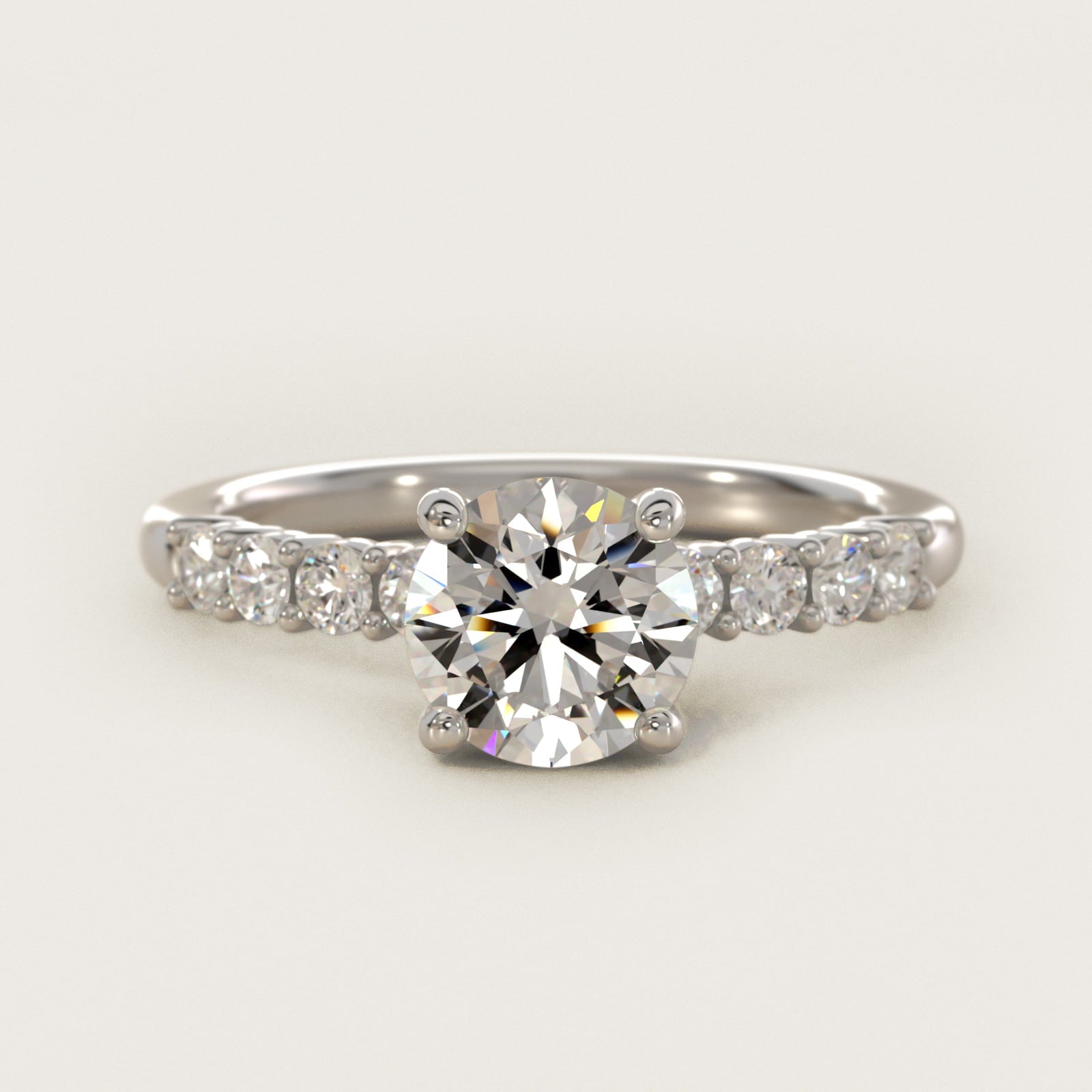 Prong Set Side Stone Diamond Engagement Ring In 18k White Gold By James Allen - Round Center