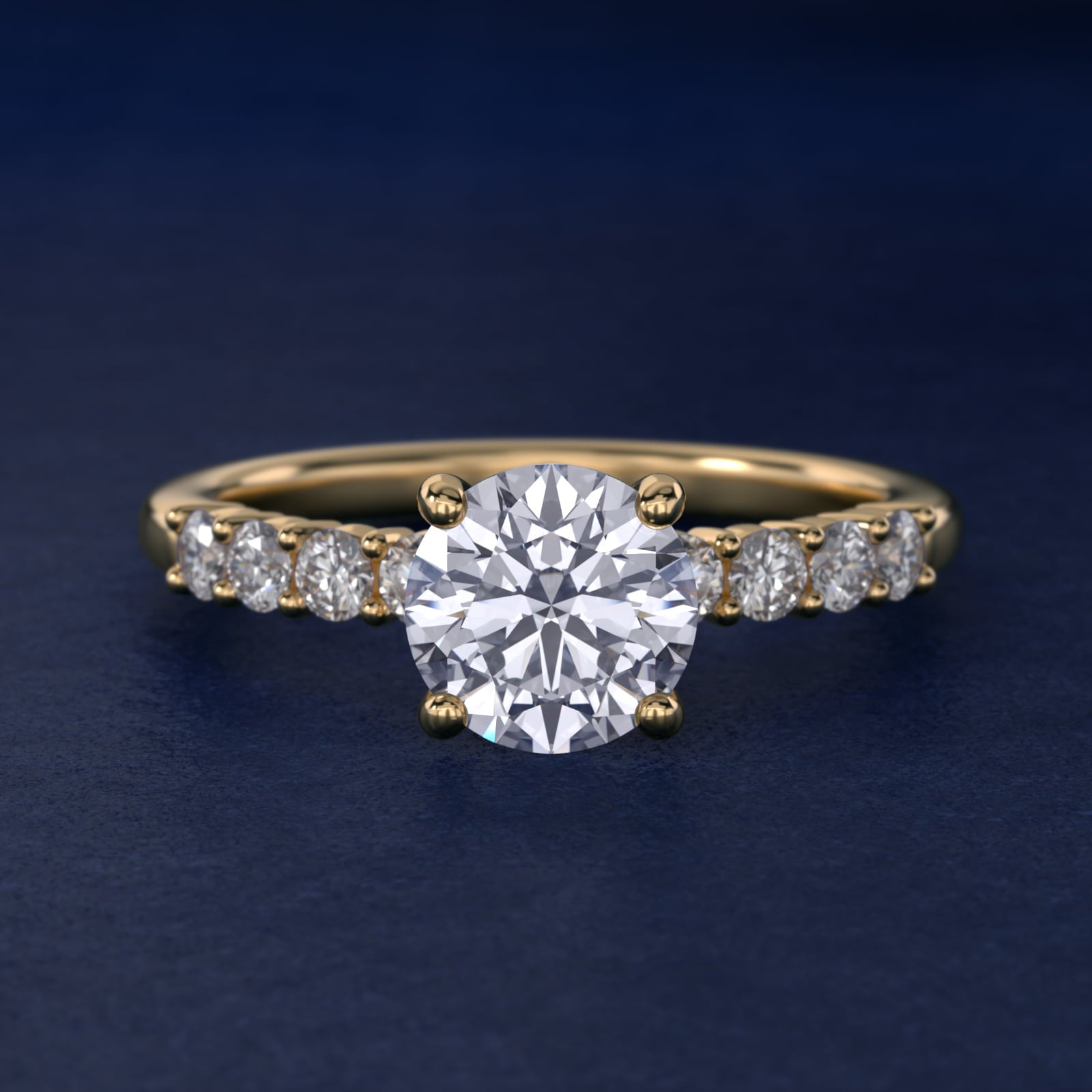 Prong Set Side Stone Diamond Engagement Ring In 14K Yellow Gold By James Allen - Round Center
