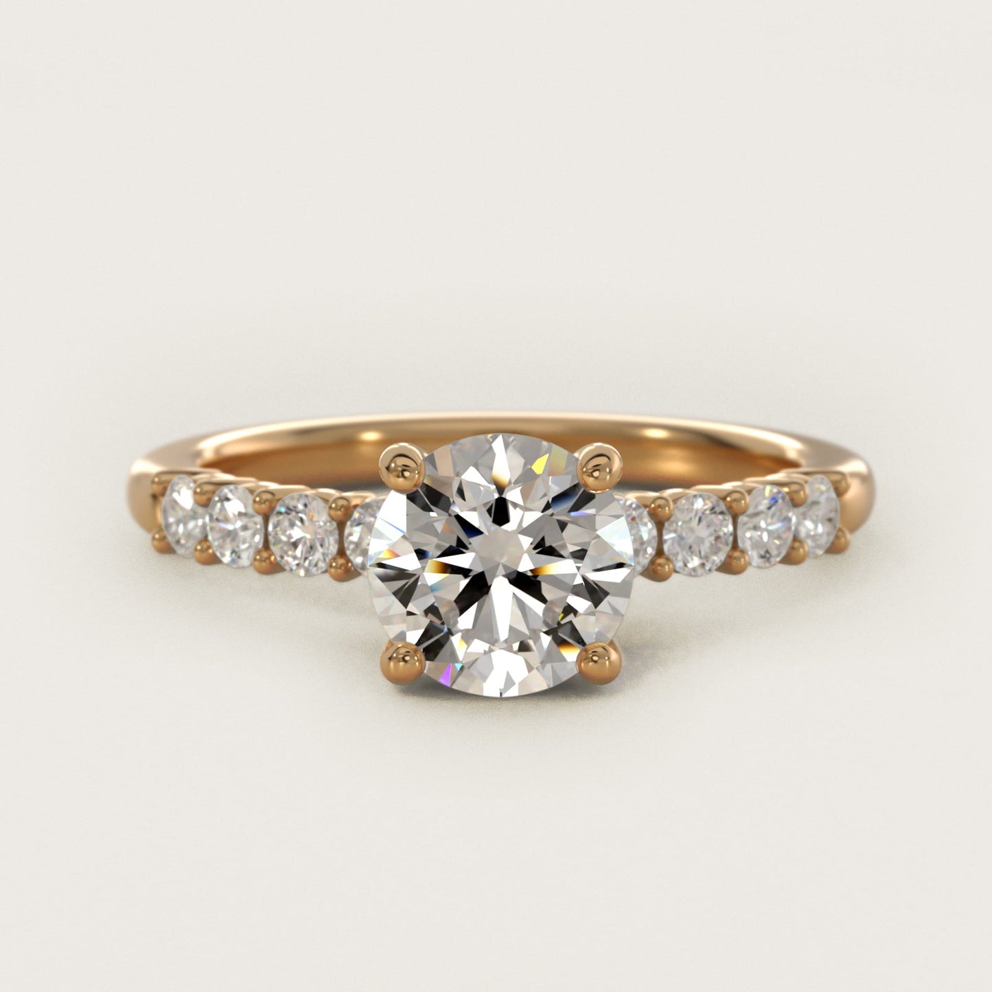 Prong Set Side Stone Diamond Engagement Ring In 14K Yellow Gold By James Allen - Round Center