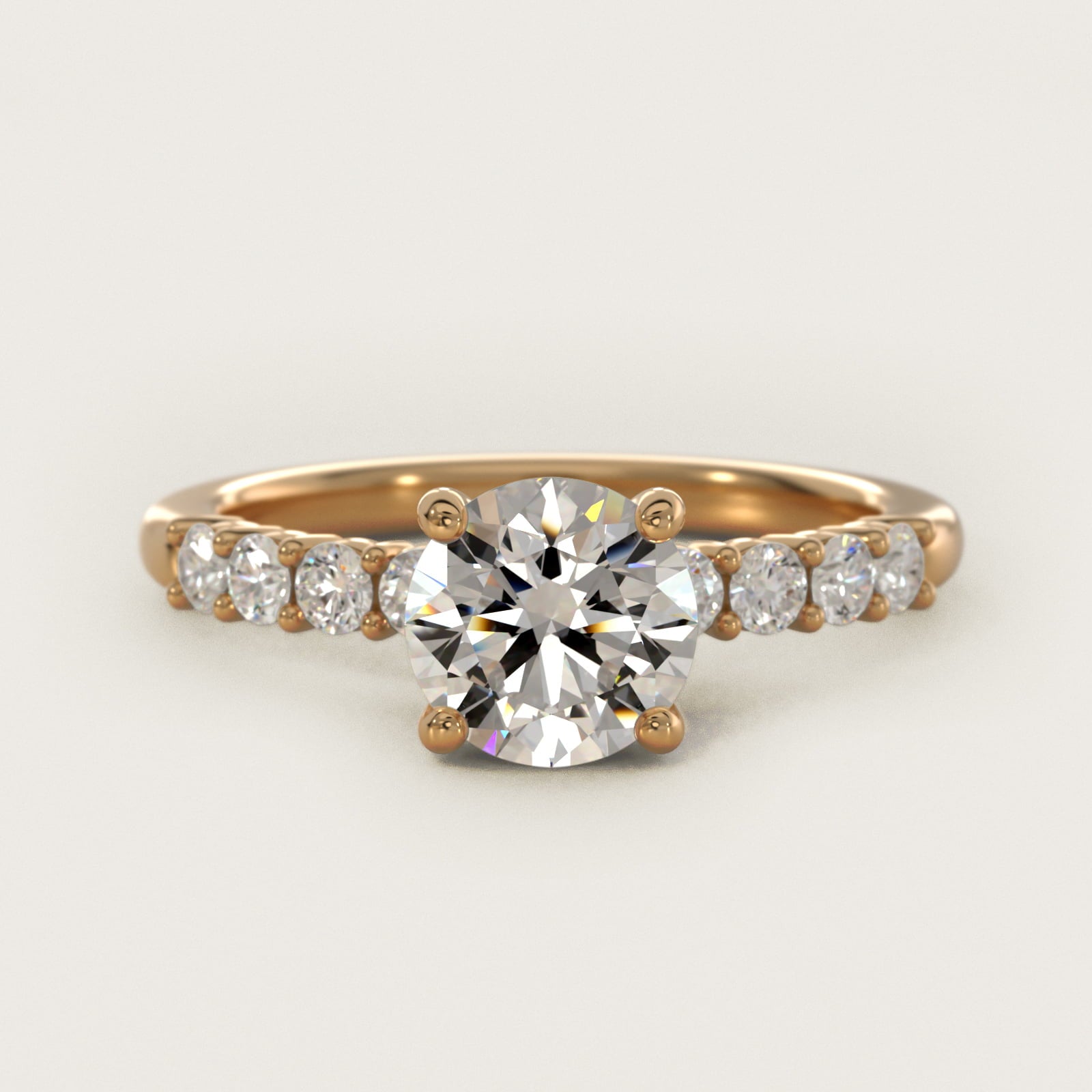 Prong Set Side Stone Diamond Engagement Ring In 14K Yellow Gold By James Allen - Round Center