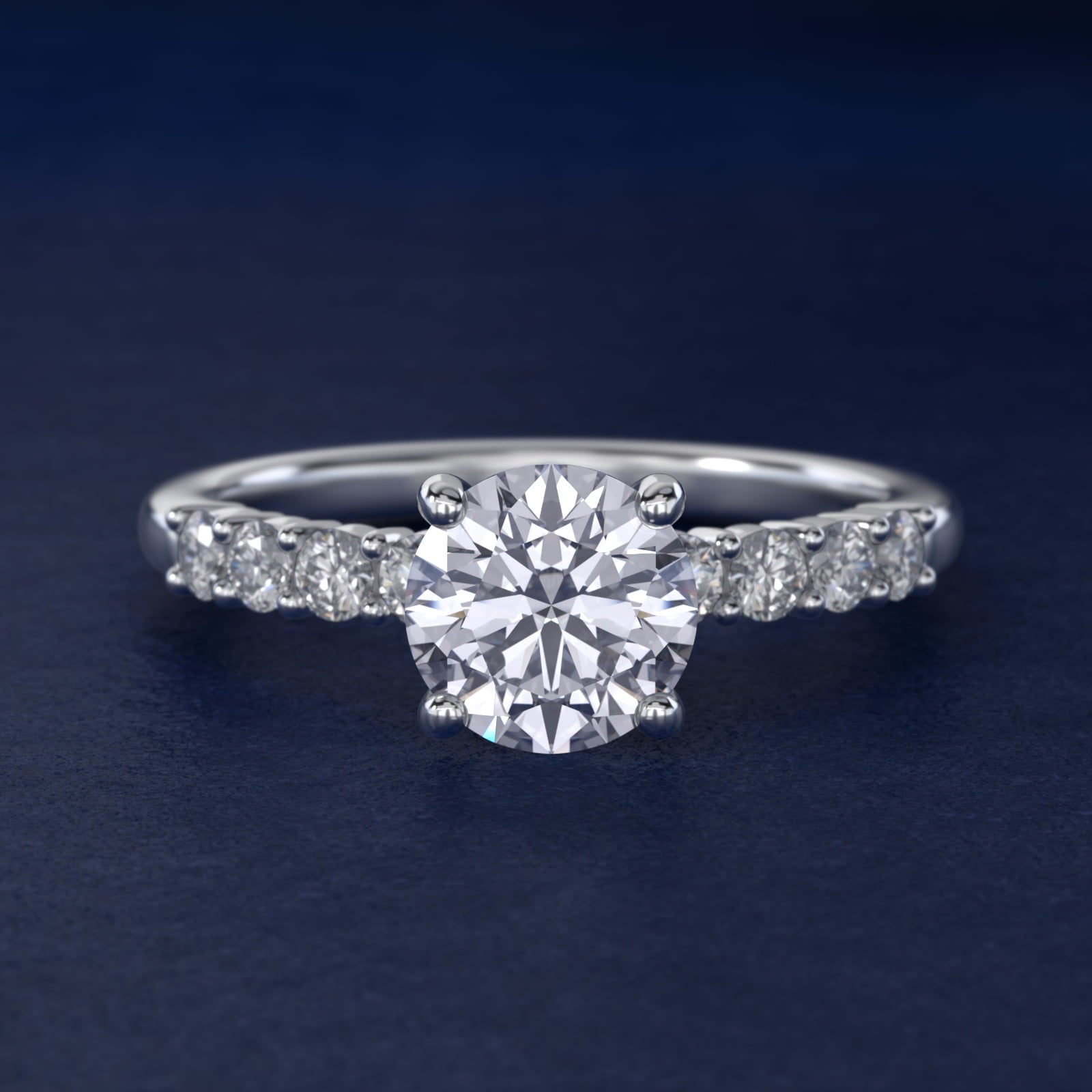 Prong Set Side Stone Diamond Engagement Ring In Platinum By James Allen - Round Center