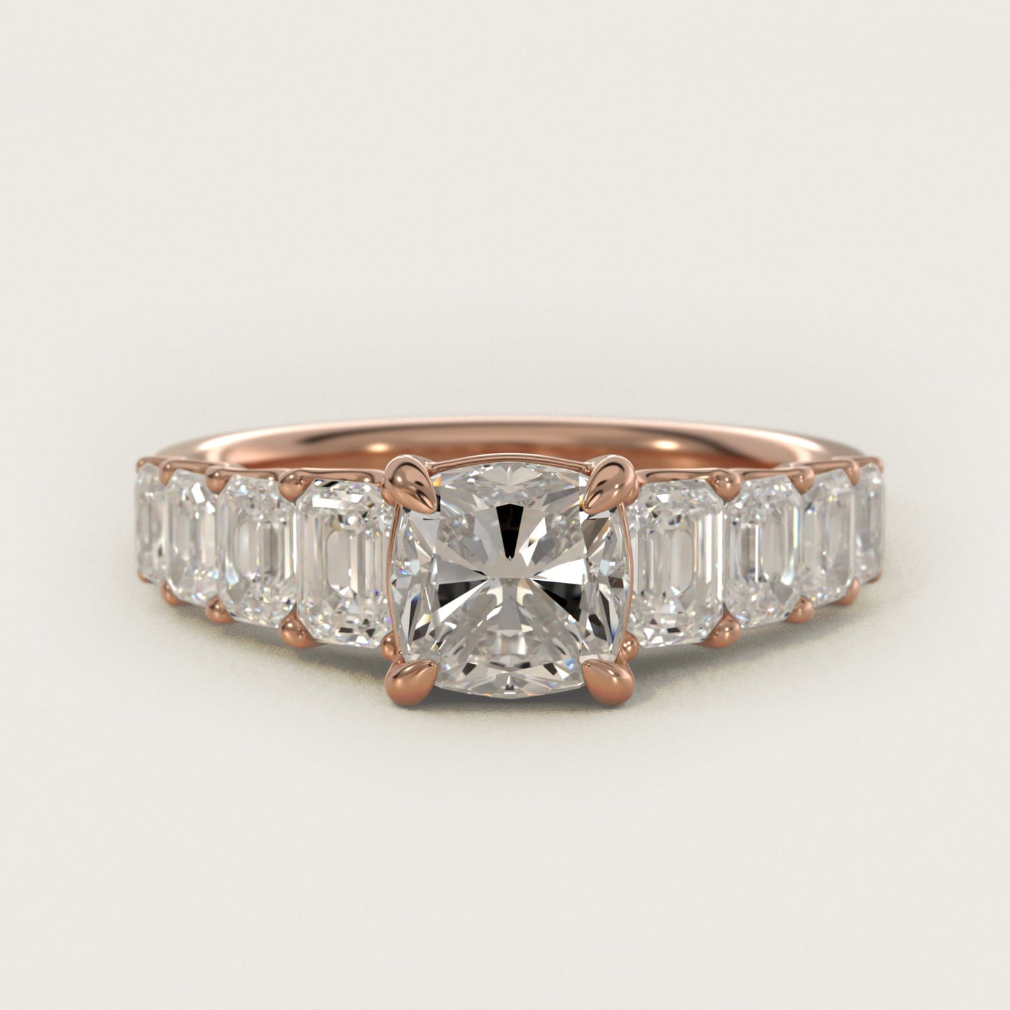 Radiant-Cut Diamond Engagement Ring in 14k Rose Gold - Cushion Center