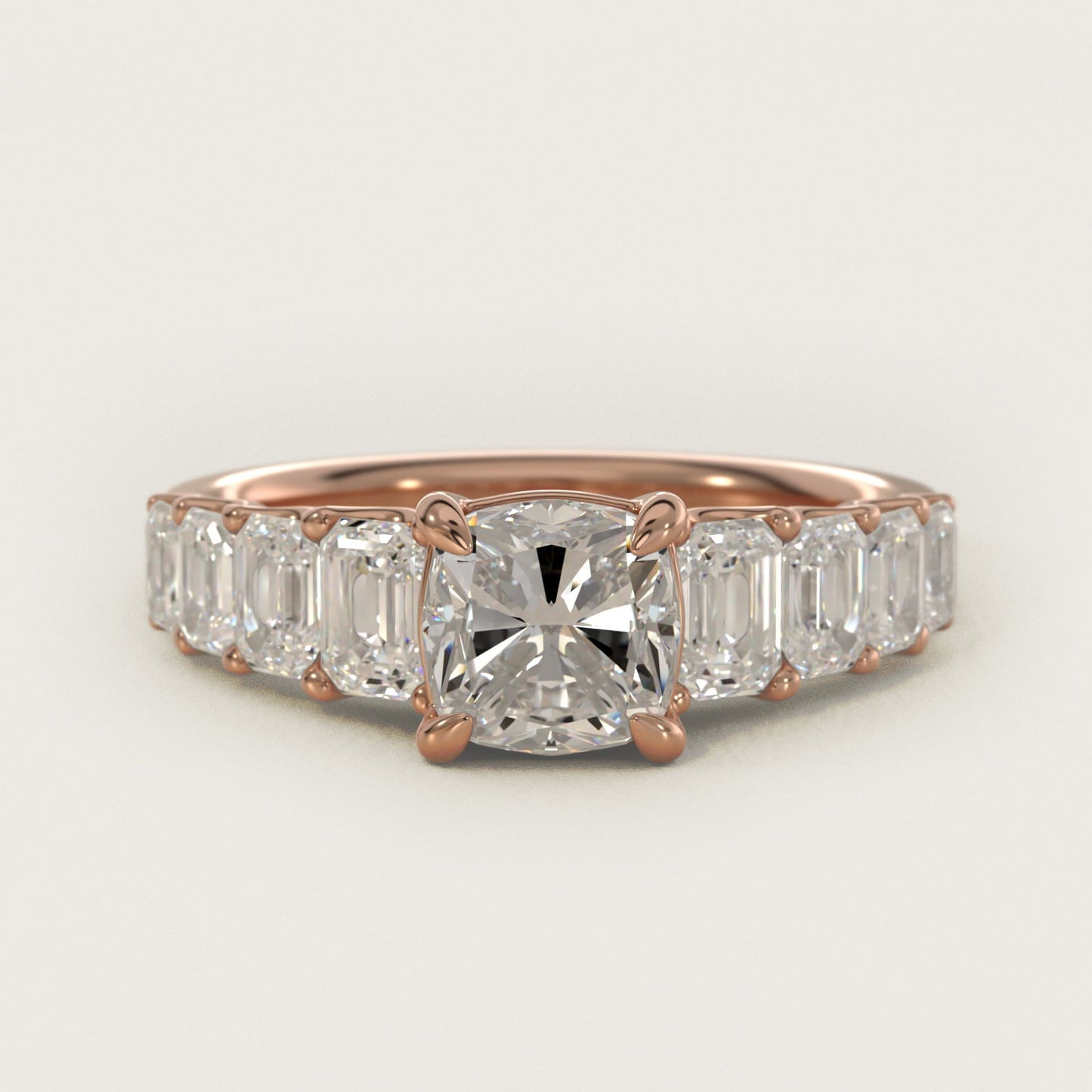 Radiant-Cut Diamond Engagement Ring in 18k Rose Gold - Cushion Center