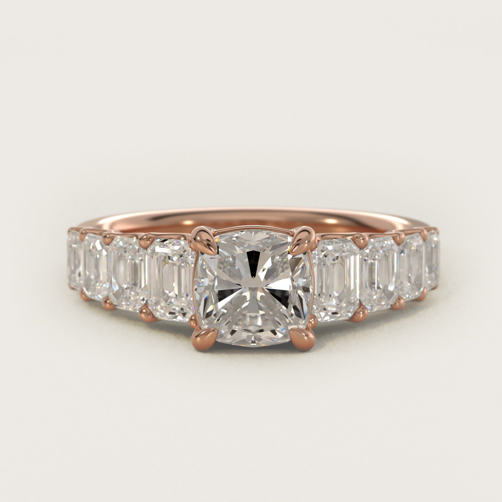 Radiant-Cut Diamond Engagement Ring in 18k Rose Gold - Cushion Center