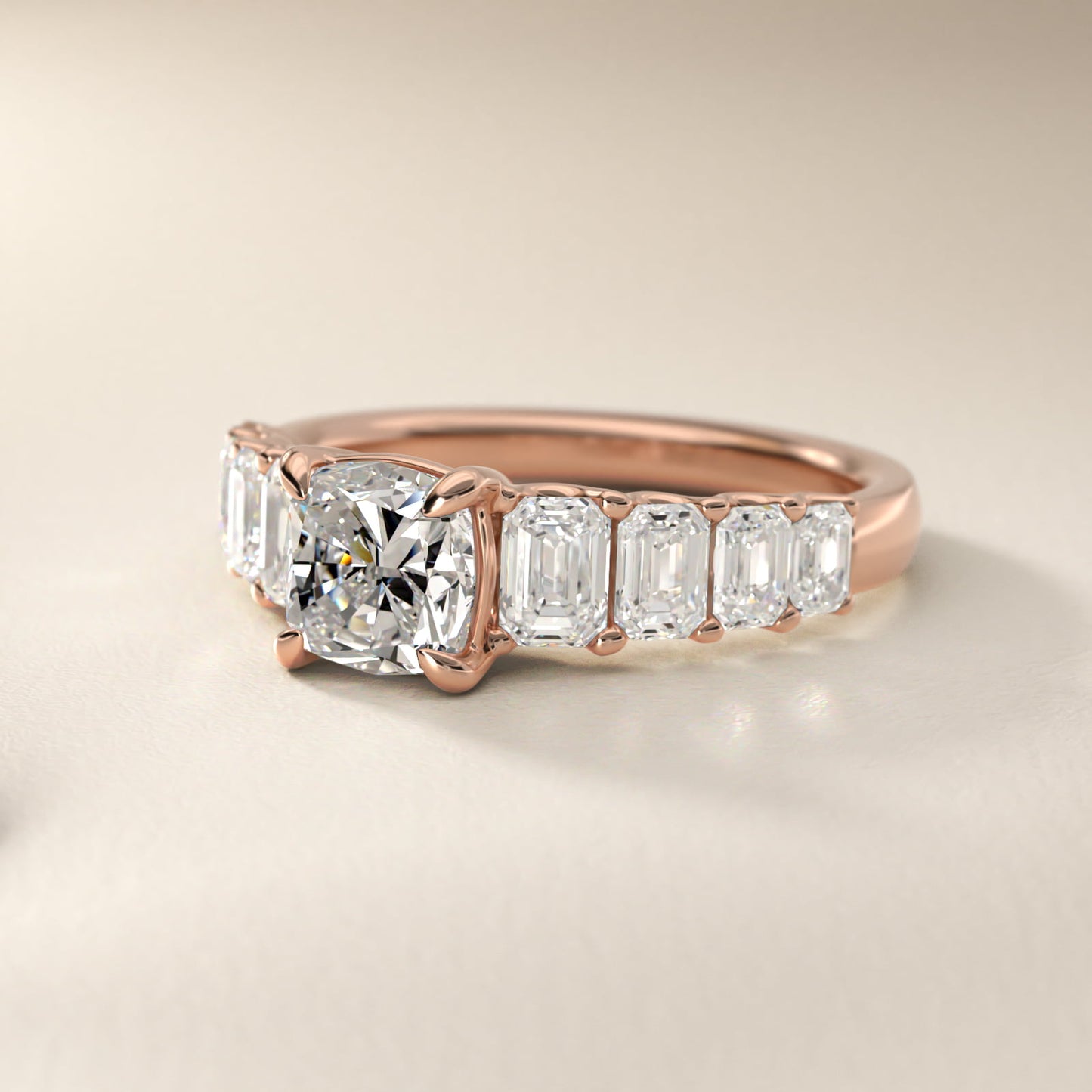 Radiant-Cut Diamond Engagement Ring in 14k Rose Gold - Cushion Center