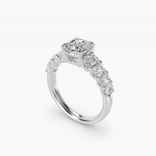 Radiant-Cut Diamond Engagement Ring in 18k White Gold - Cushion Center