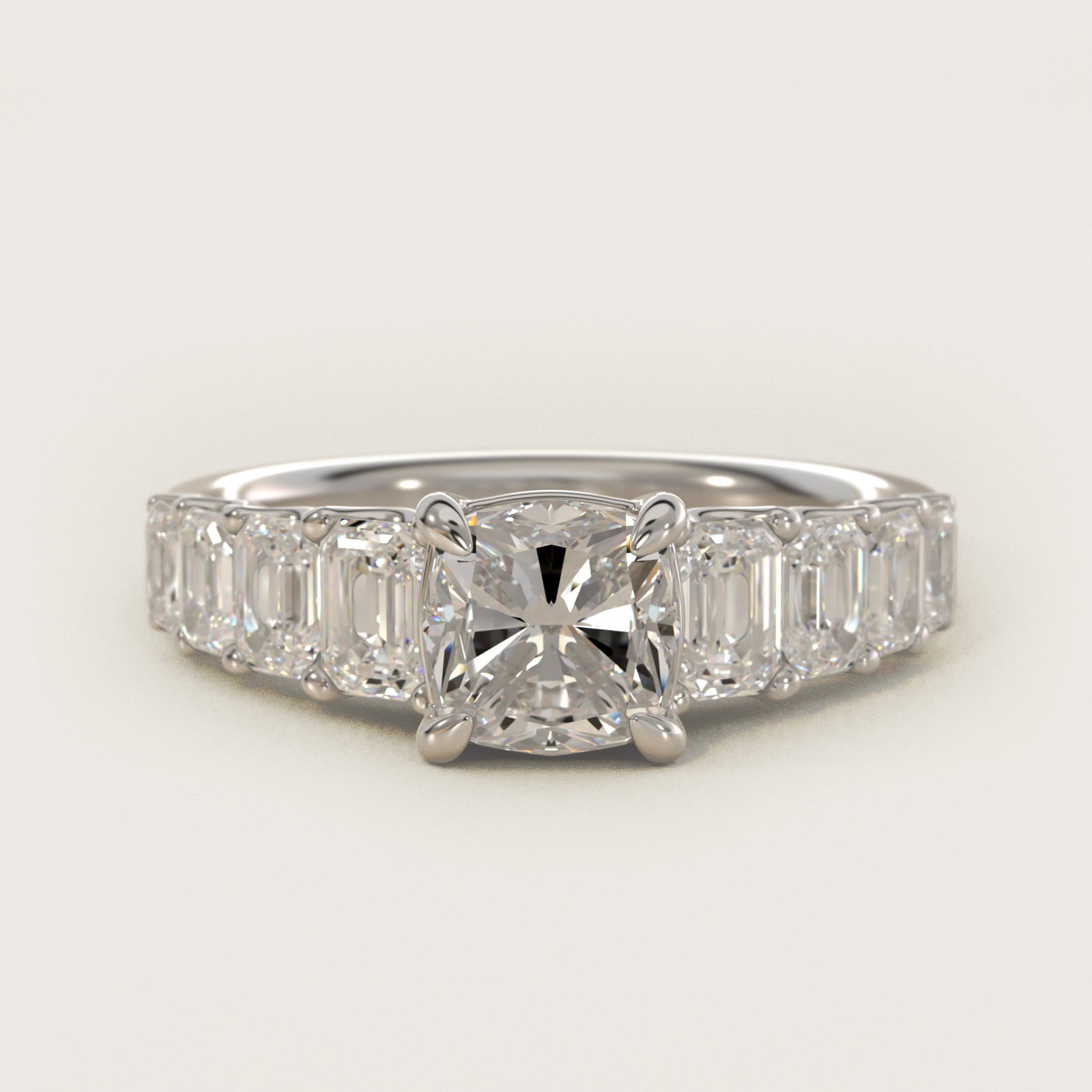 Radiant-Cut Diamond Engagement Ring in 14k White Gold - Cushion Center