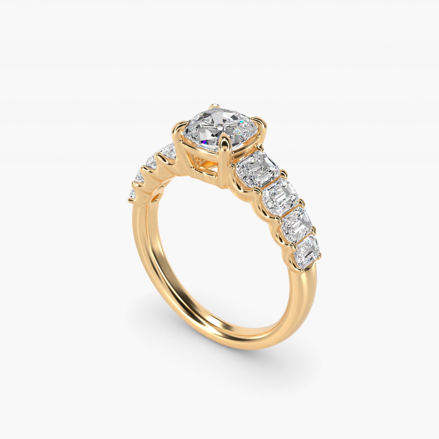 Radiant-Cut Diamond Engagement Ring in 14k Yellow Gold - Cushion Center