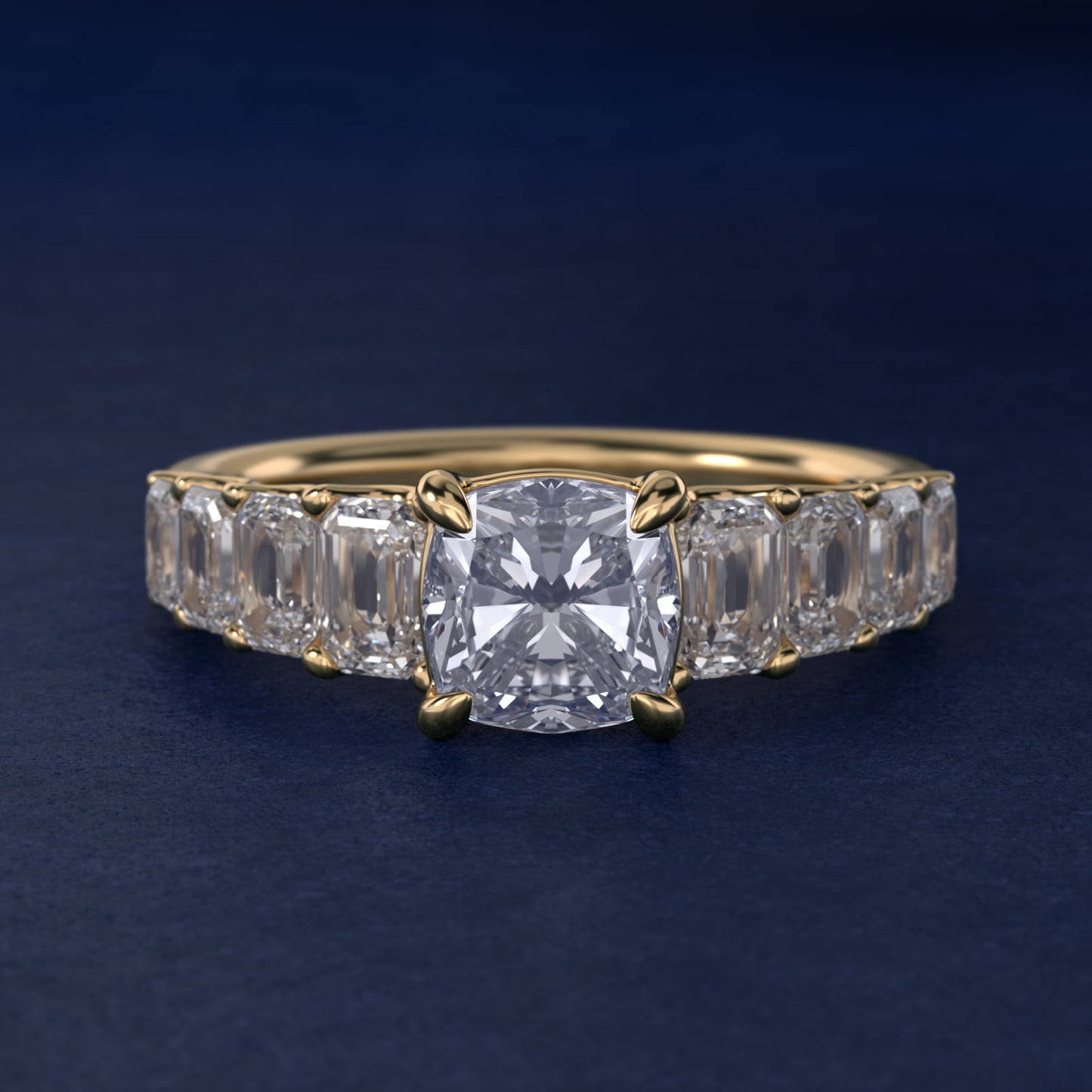 Radiant-Cut Diamond Engagement Ring in 14k Yellow Gold - Cushion Center