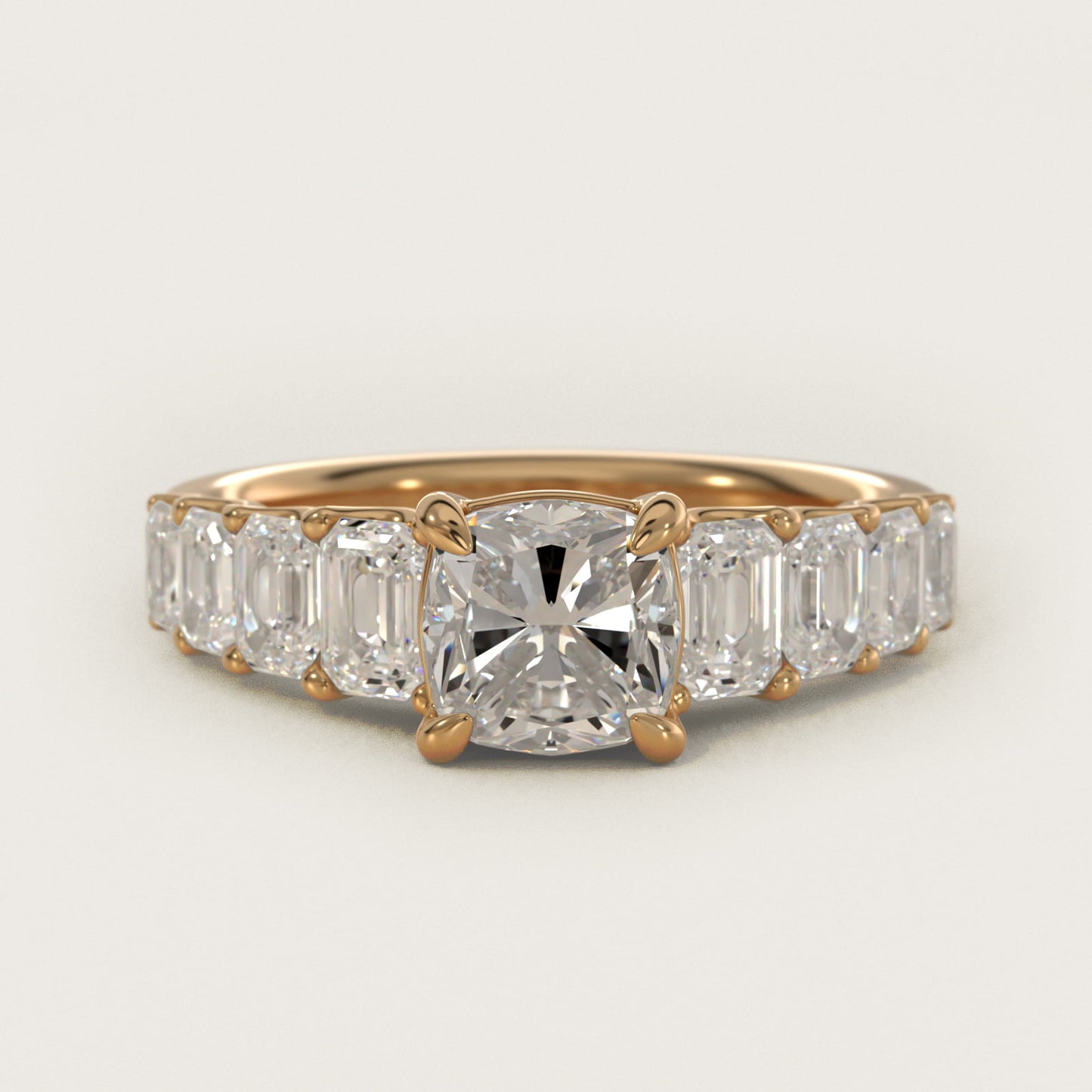 Radiant-Cut Diamond Engagement Ring in 14k Yellow Gold - Cushion Center