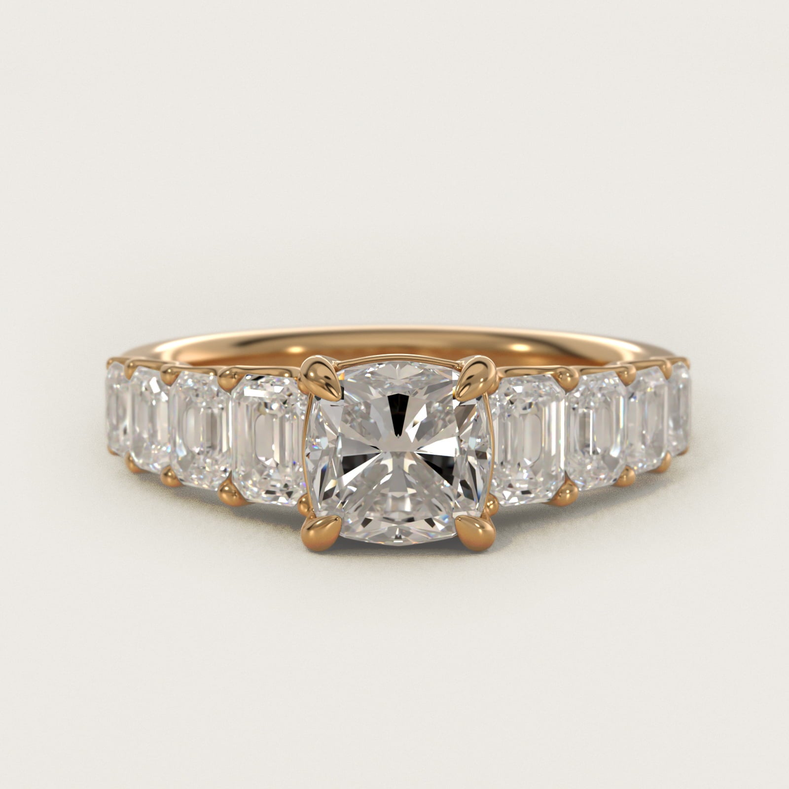 Radiant-Cut Diamond Engagement Ring in 14k Yellow Gold - Cushion Center