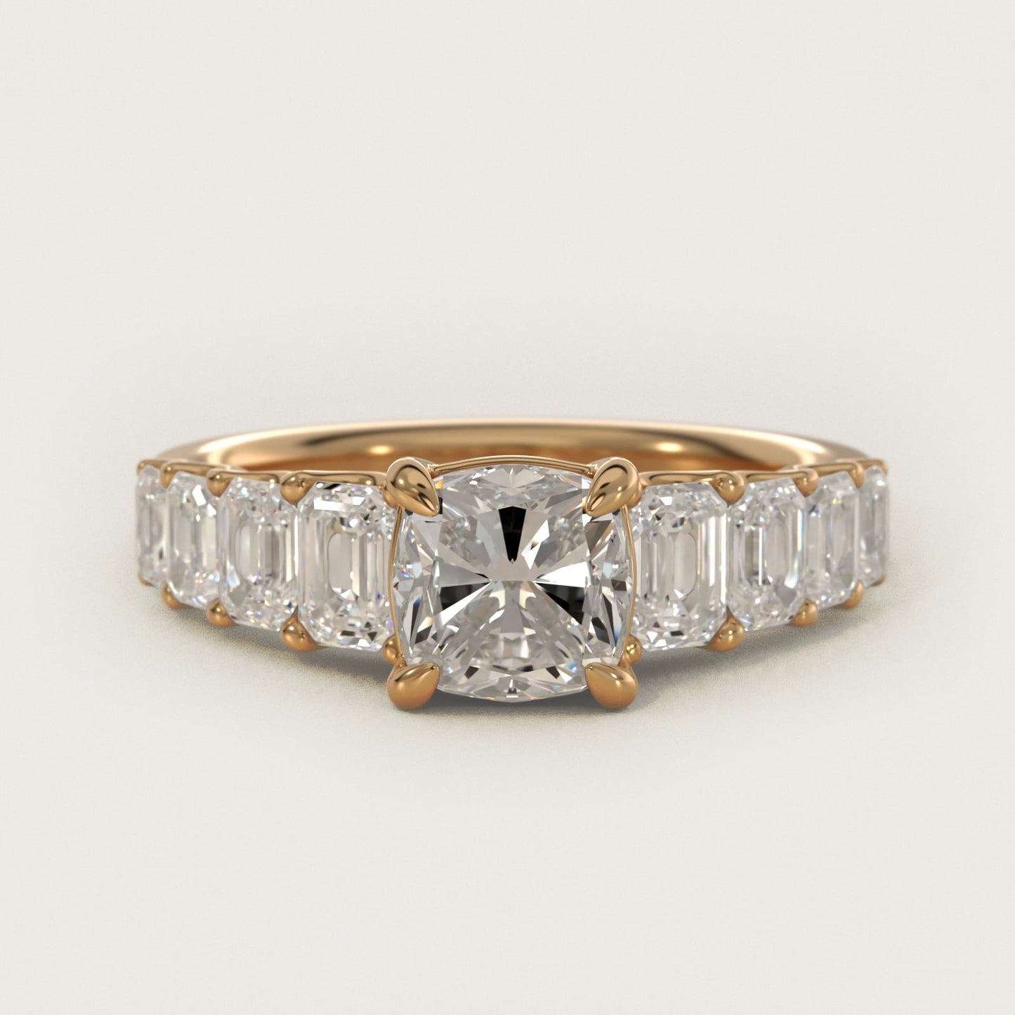 Radiant-Cut Diamond Engagement Ring in 18k Yellow Gold - Cushion Center