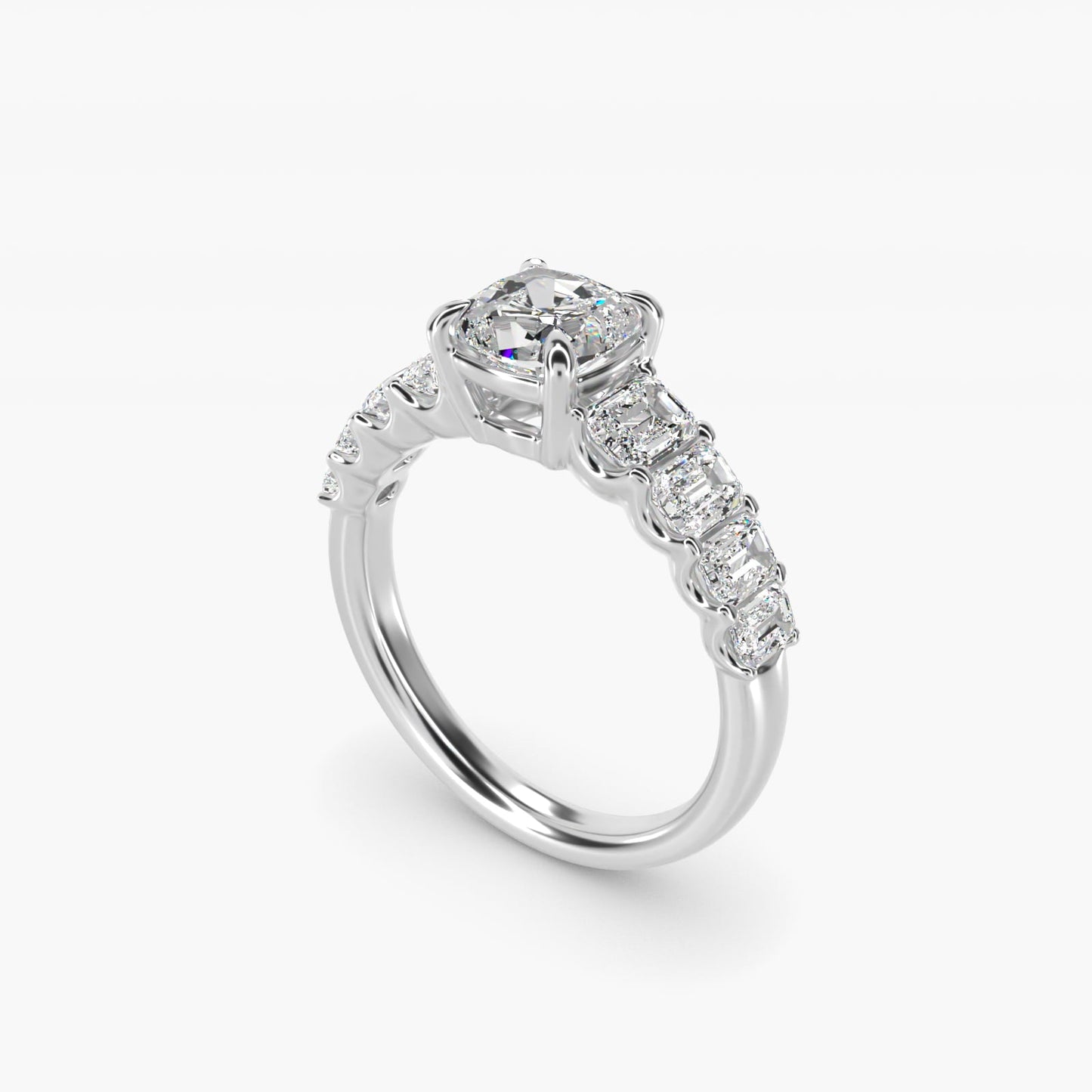Radiant-Cut Diamond Engagement Ring in Platinum - Cushion Center