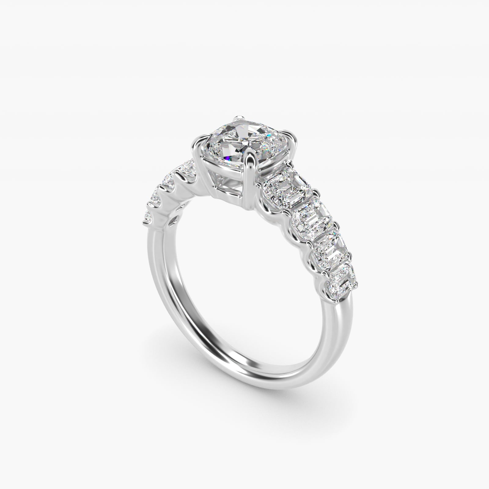 Radiant-Cut Diamond Engagement Ring in Platinum - Cushion Center