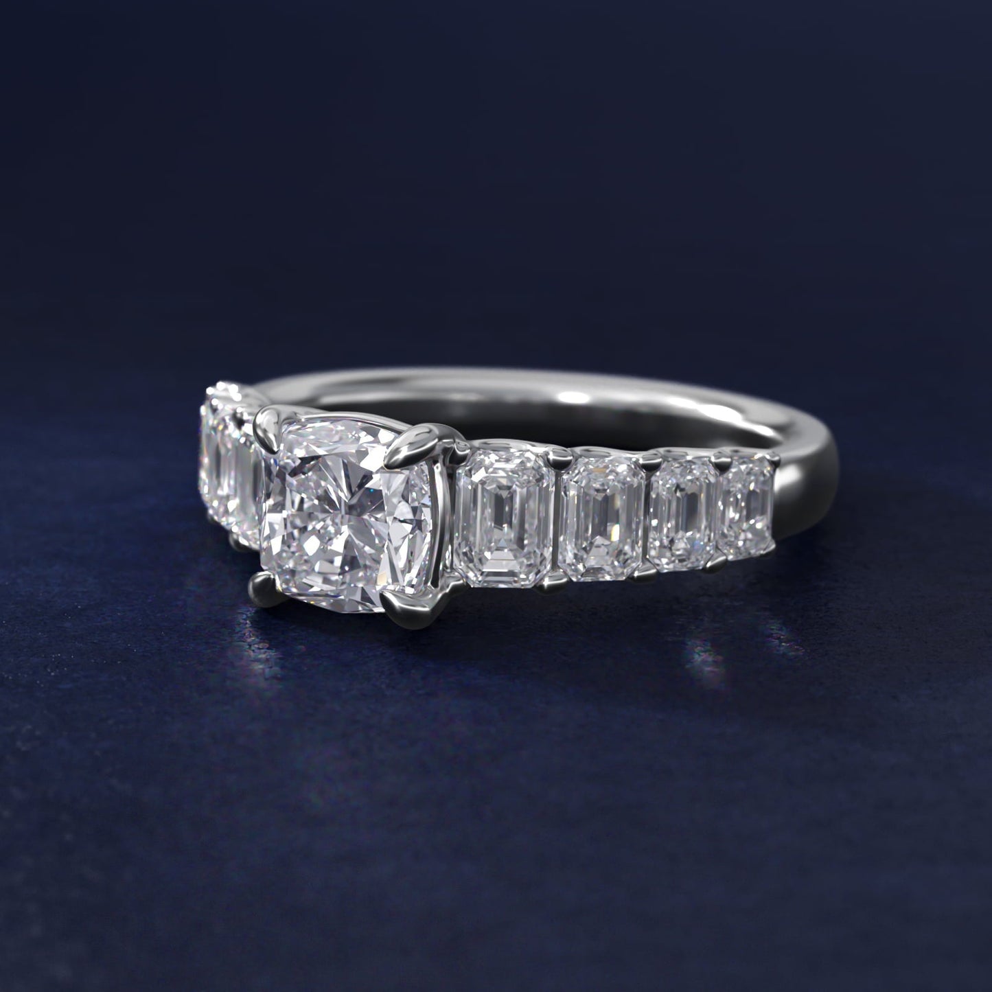 Radiant-Cut Diamond Engagement Ring in Platinum - Cushion Center