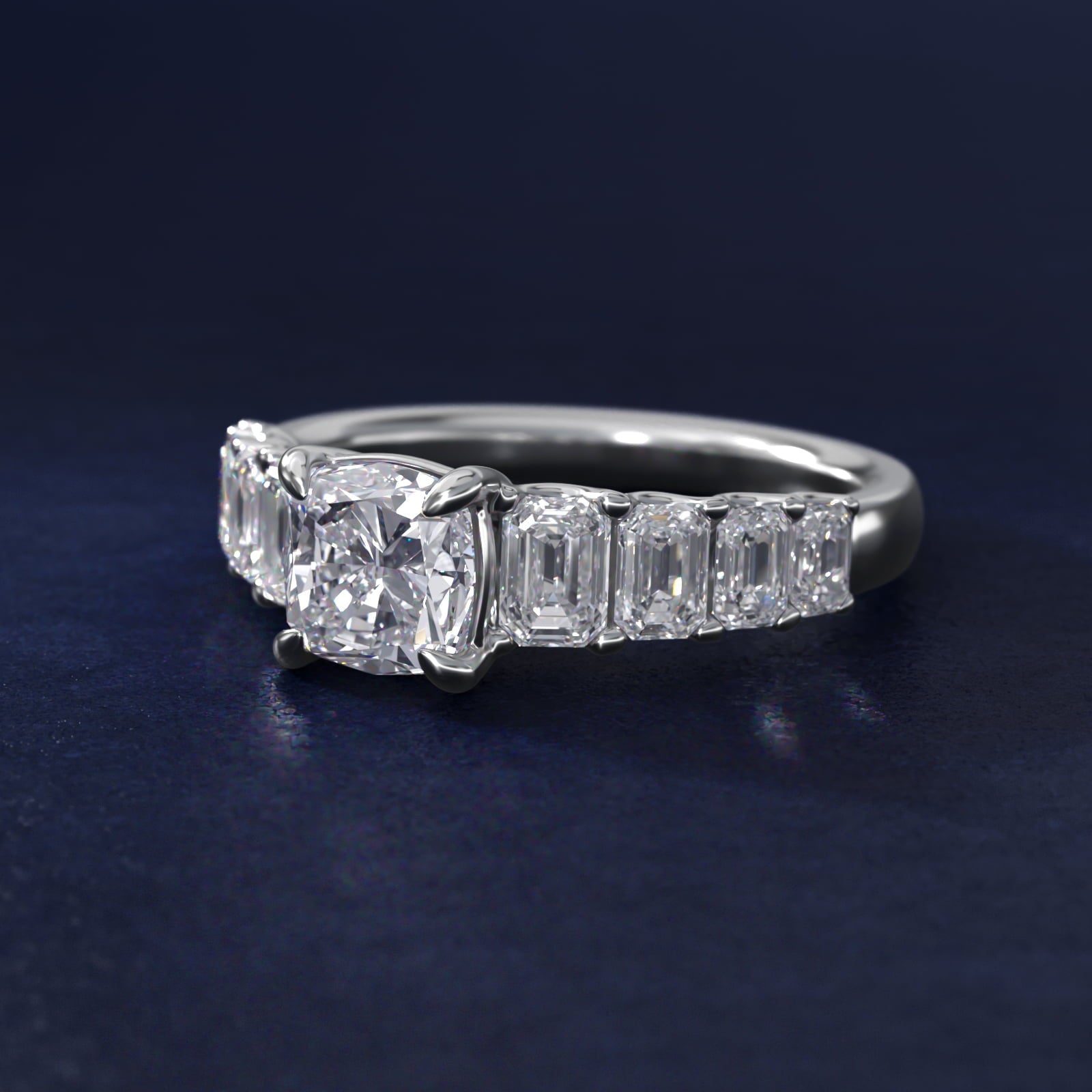 Radiant-Cut Diamond Engagement Ring in Platinum - Cushion Center