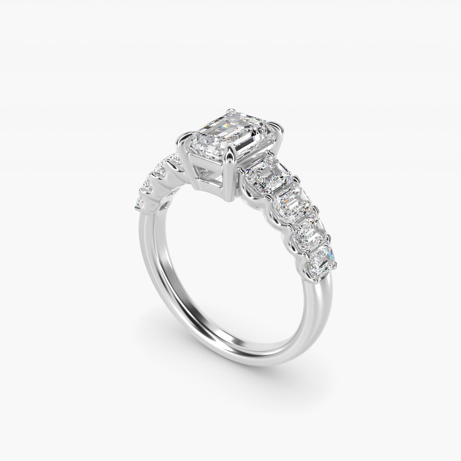 Radiant-Cut Diamond Engagement Ring in 18k White Gold - Emerald Center