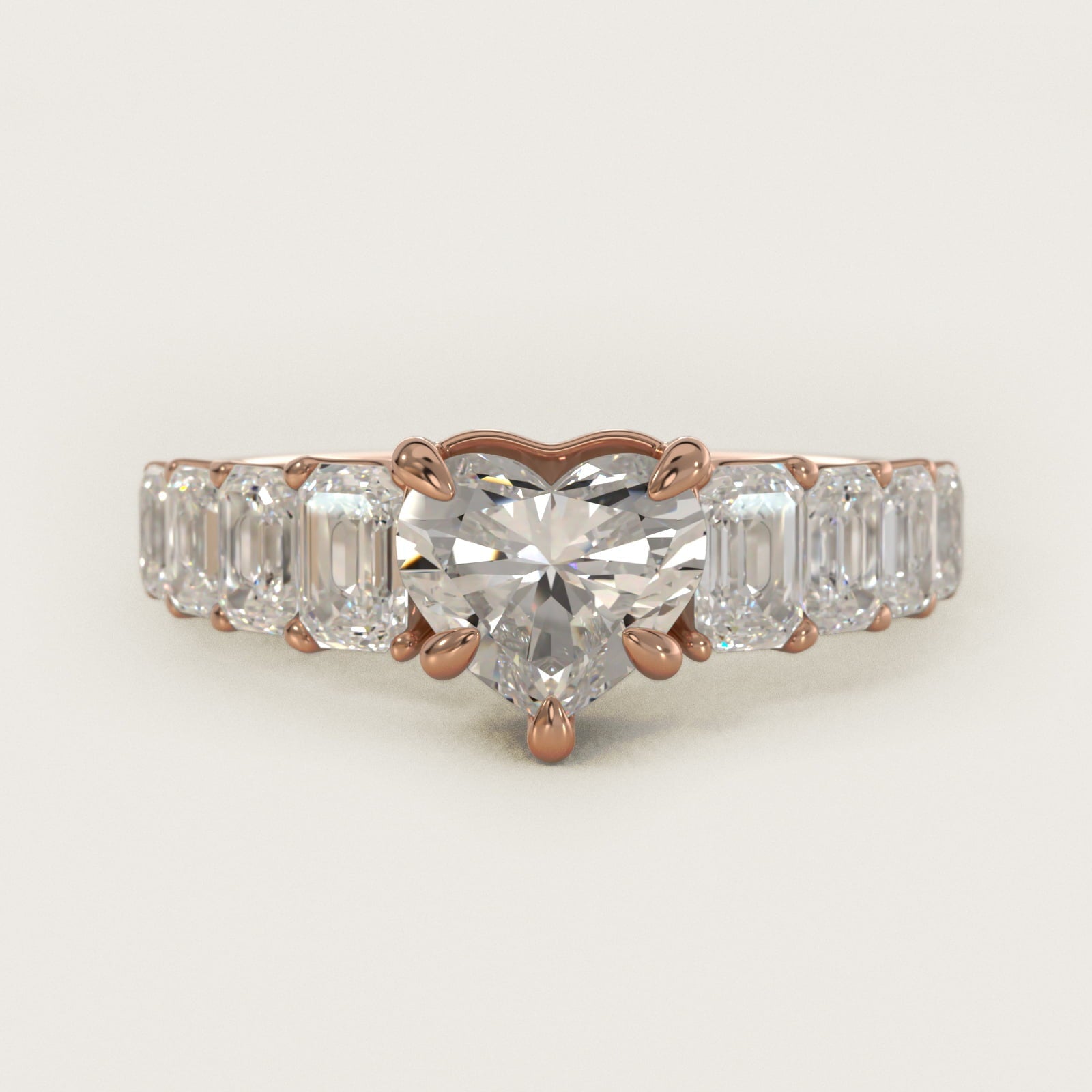 Radiant-Cut Diamond Engagement Ring in 18k Rose Gold - Heart Center