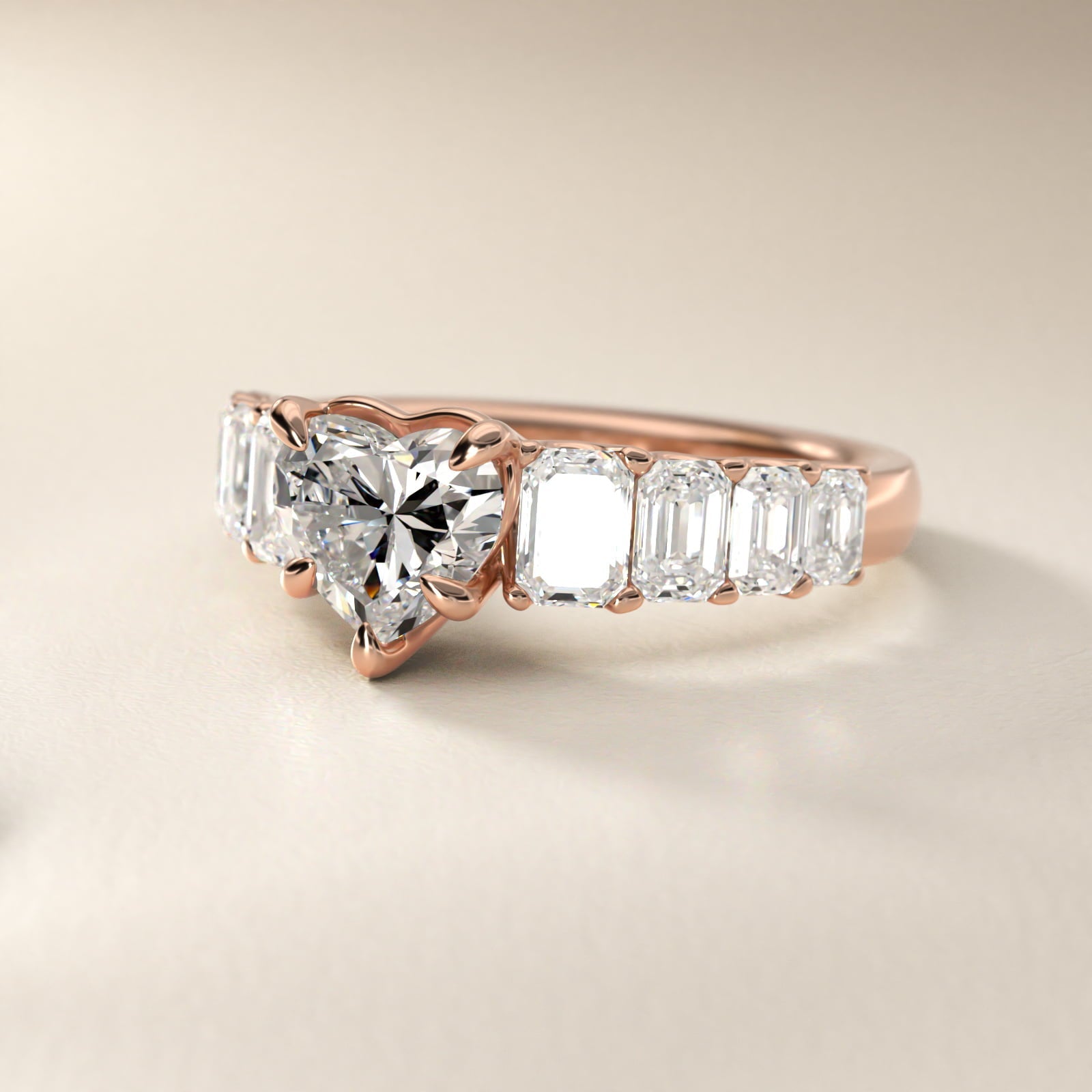 Radiant-Cut Diamond Engagement Ring in 18k Rose Gold - Heart Center