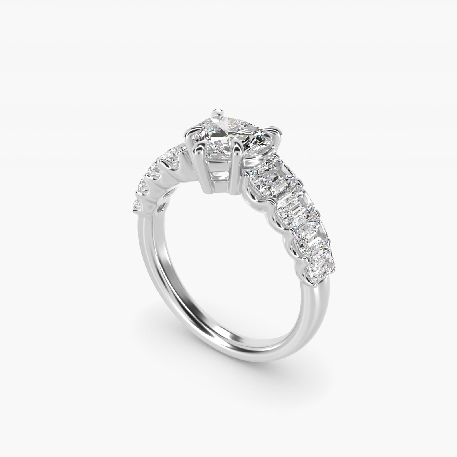 Radiant-Cut Diamond Engagement Ring in 14k White Gold - Heart Center