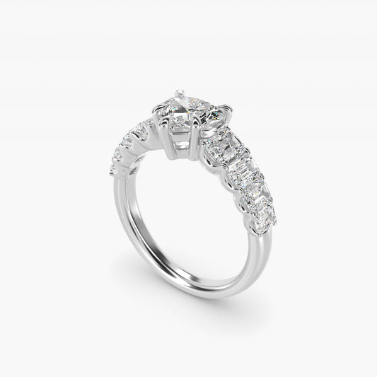 Radiant-Cut Diamond Engagement Ring in 14k White Gold - Heart Center