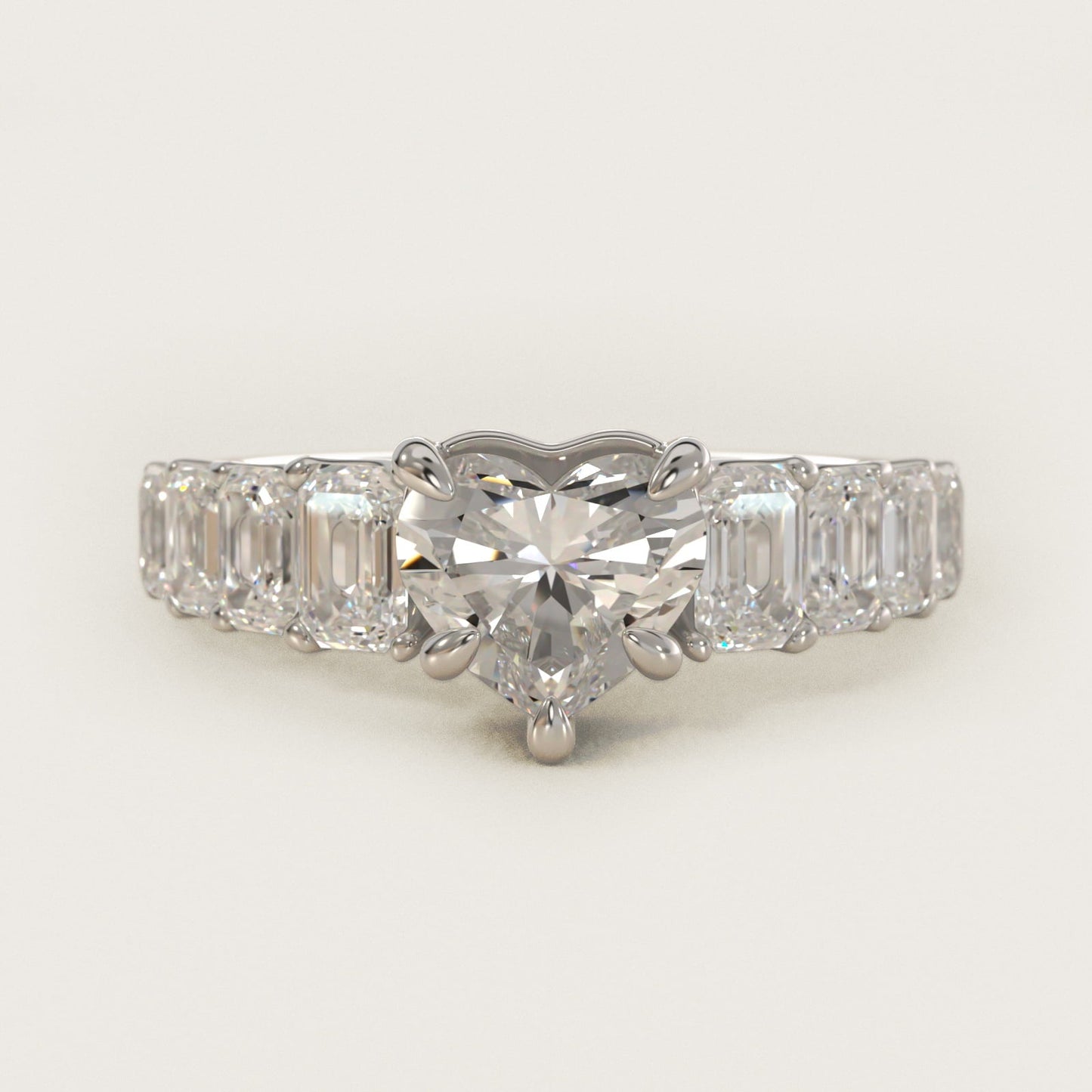 Radiant-Cut Diamond Engagement Ring in 18k White Gold - Heart Center