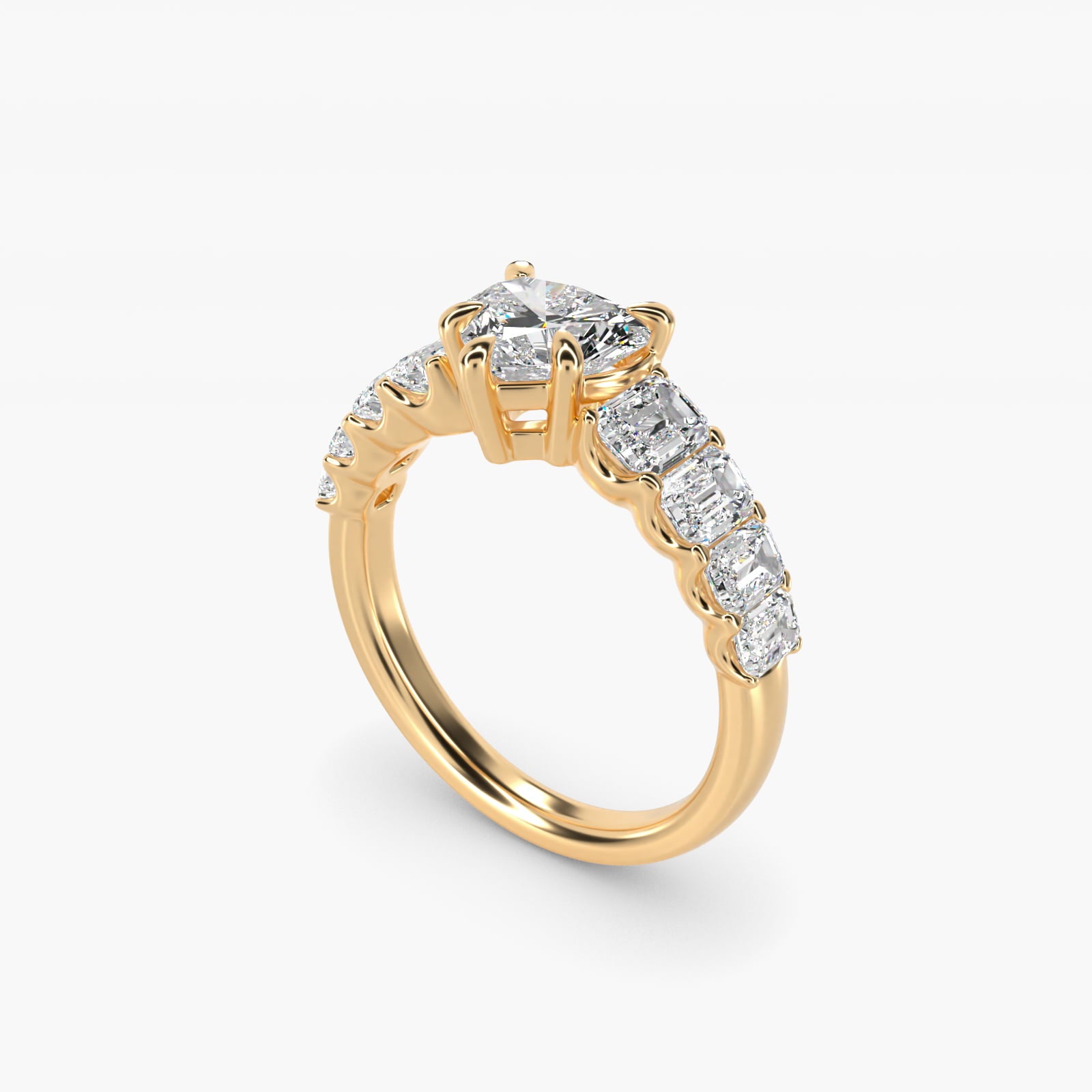 Radiant-Cut Diamond Engagement Ring in 14k Yellow Gold - Heart Center