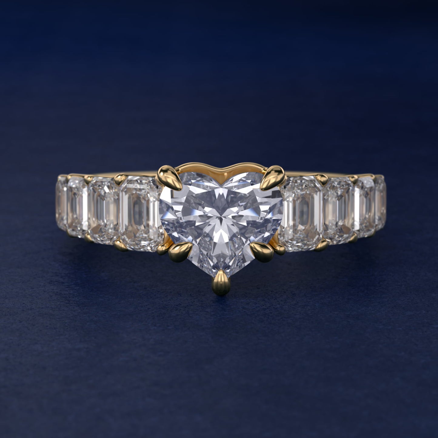 Radiant-Cut Diamond Engagement Ring in 14k Yellow Gold - Heart Center