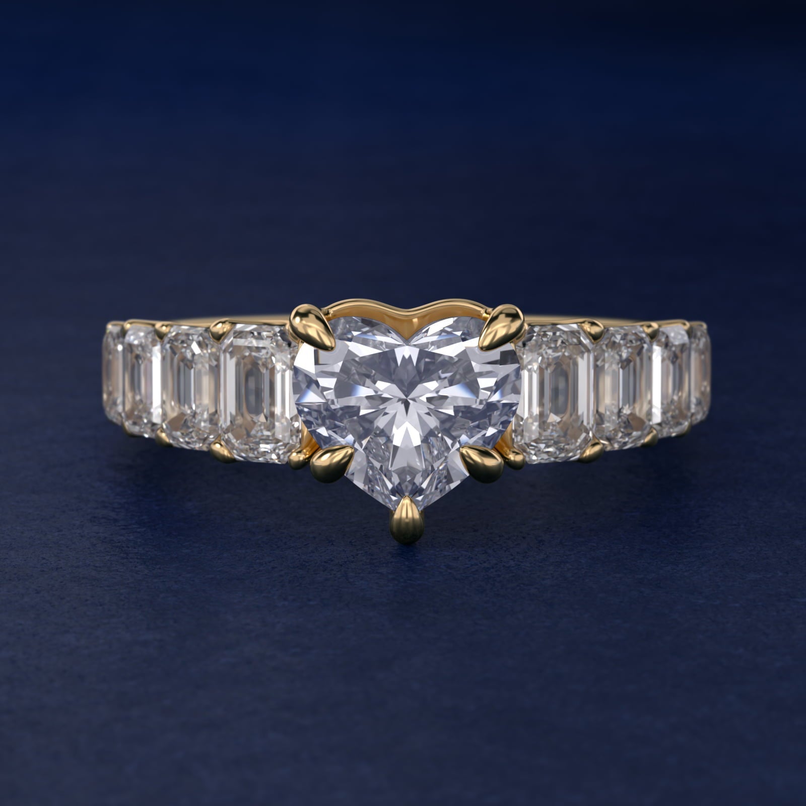 Radiant-Cut Diamond Engagement Ring in 18k Yellow Gold - Heart Center