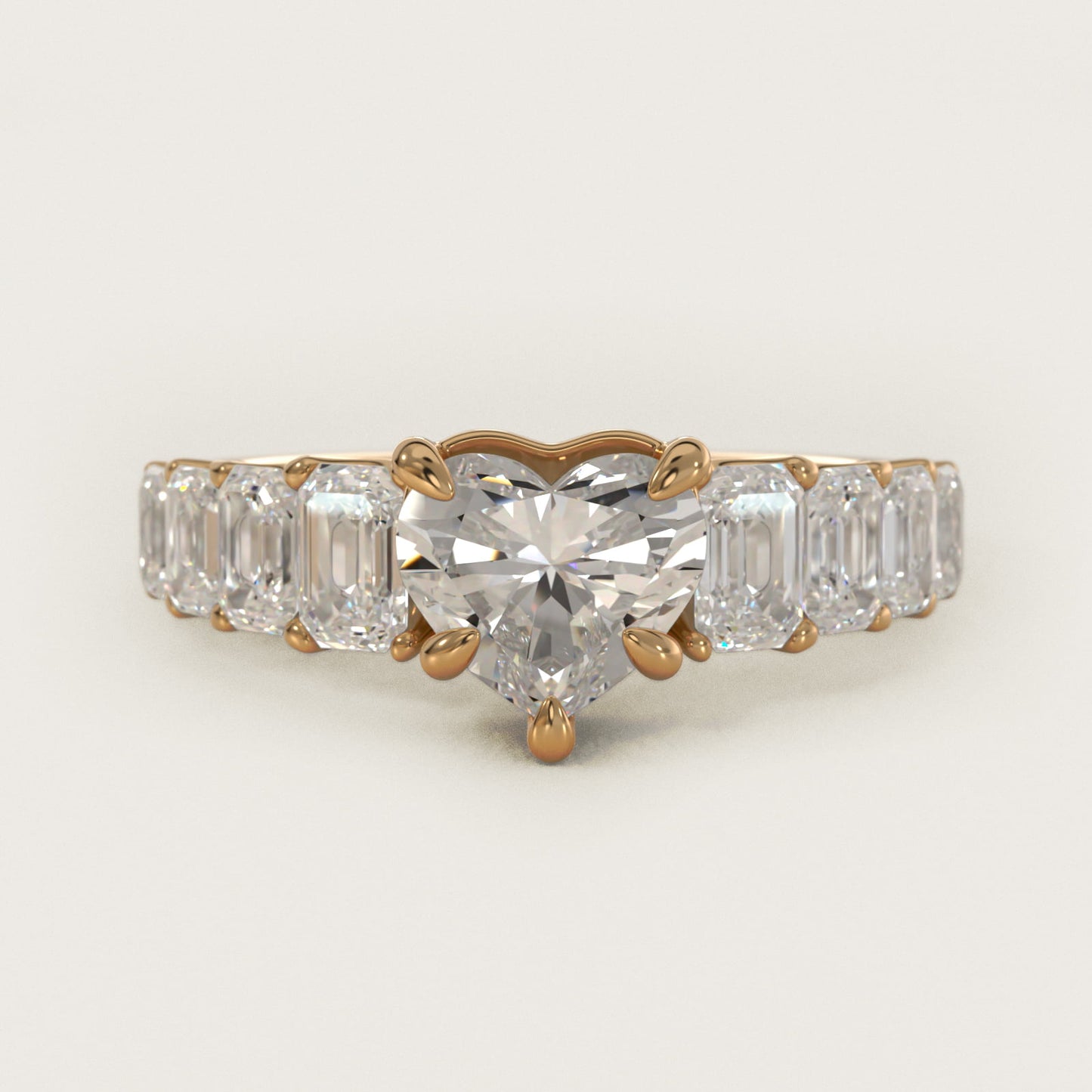 Radiant-Cut Diamond Engagement Ring in 14k Yellow Gold - Heart Center
